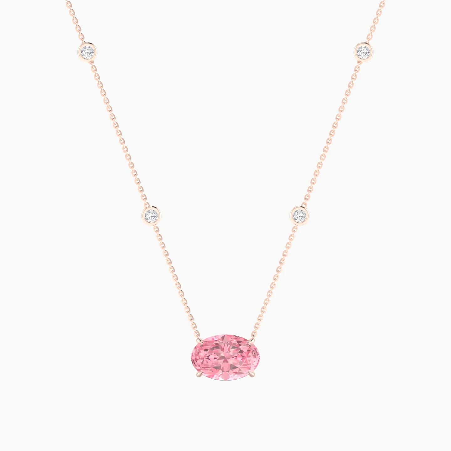 Solitaire with Sautoir | 18k Rose Gold 3 ct Pink Lab Diamond Oval Cut Pendant