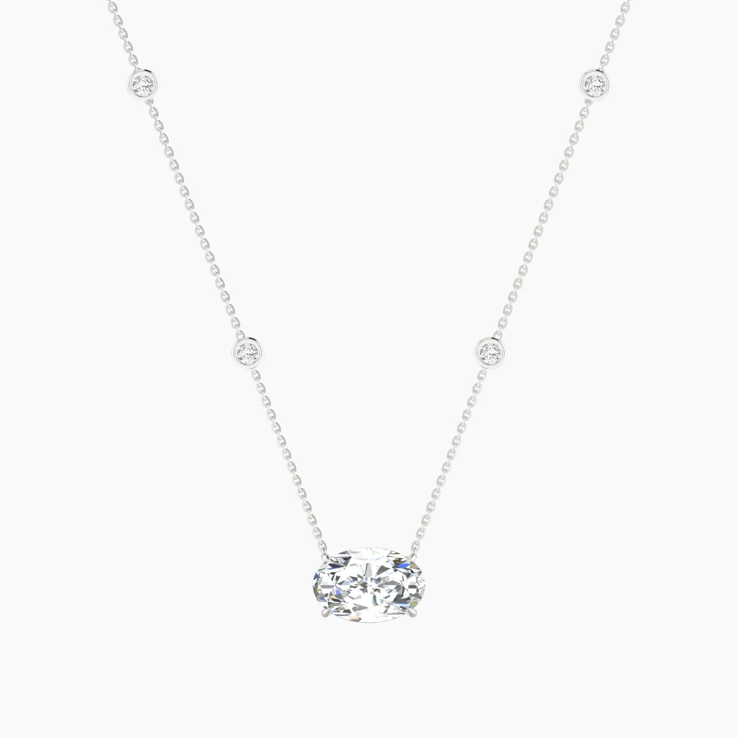 Solitaire with Sautoir | 18k White Gold 3 ct Lab Diamond Oval Cut Pendant