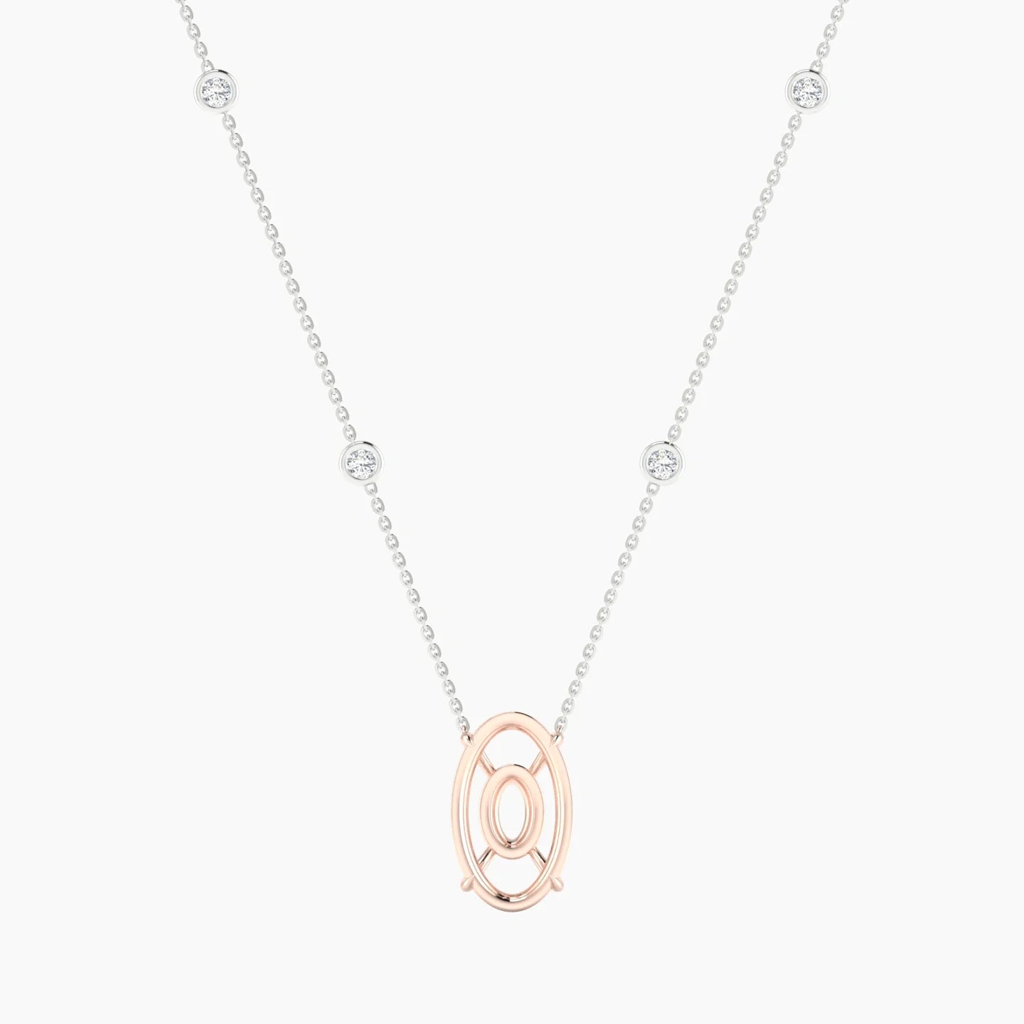 Solitaire with Sautoir | 18k White & Rose Gold 5-7.99 ct Oval Cut Pendant Setting