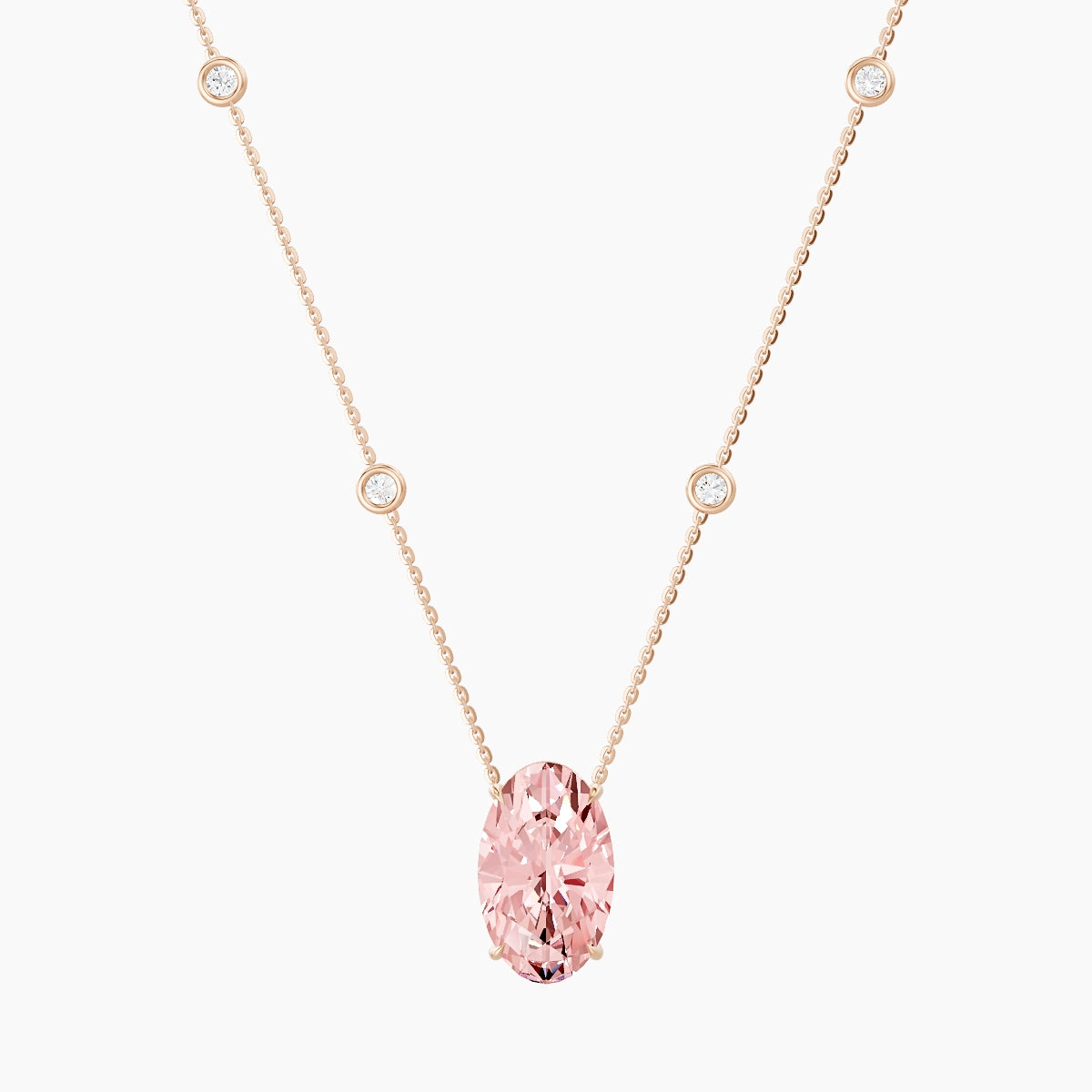 Solitaire with Sautoir | 18k Rose Gold 5 ct Pink Lab Diamond Oval Pendant