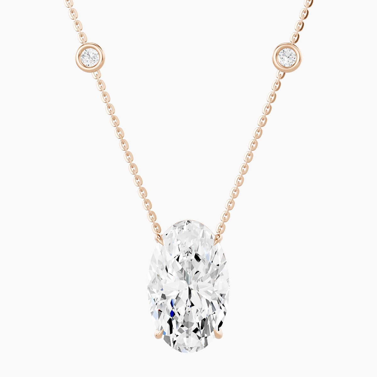 Solitaire with Sautoir | 18k Rose Gold 5 ct White Lab Diamond Oval Pendant