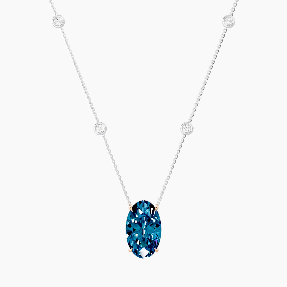Solitaire with Sautoir | 18k White & Rose Gold 5 ct Blue Lab Diamond Oval Pendant