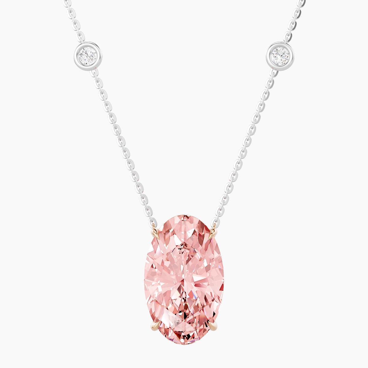 Solitaire with Sautoir | 18k White & Rose Gold 5 ct Pink Lab Diamond Oval Pendant
