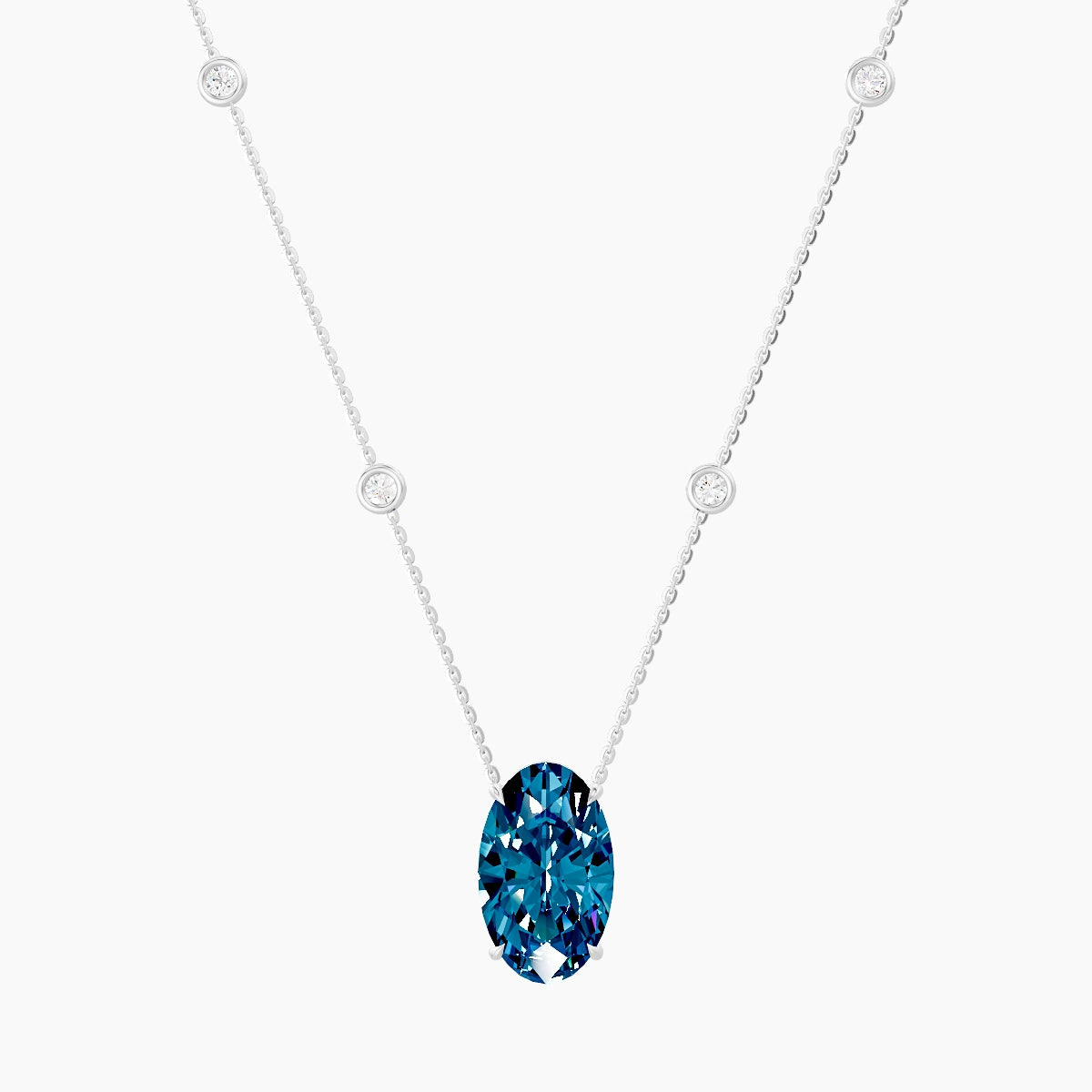 Solitaire with Sautoir | 18k White Gold 5 ct Blue Lab Diamond Oval Pendant