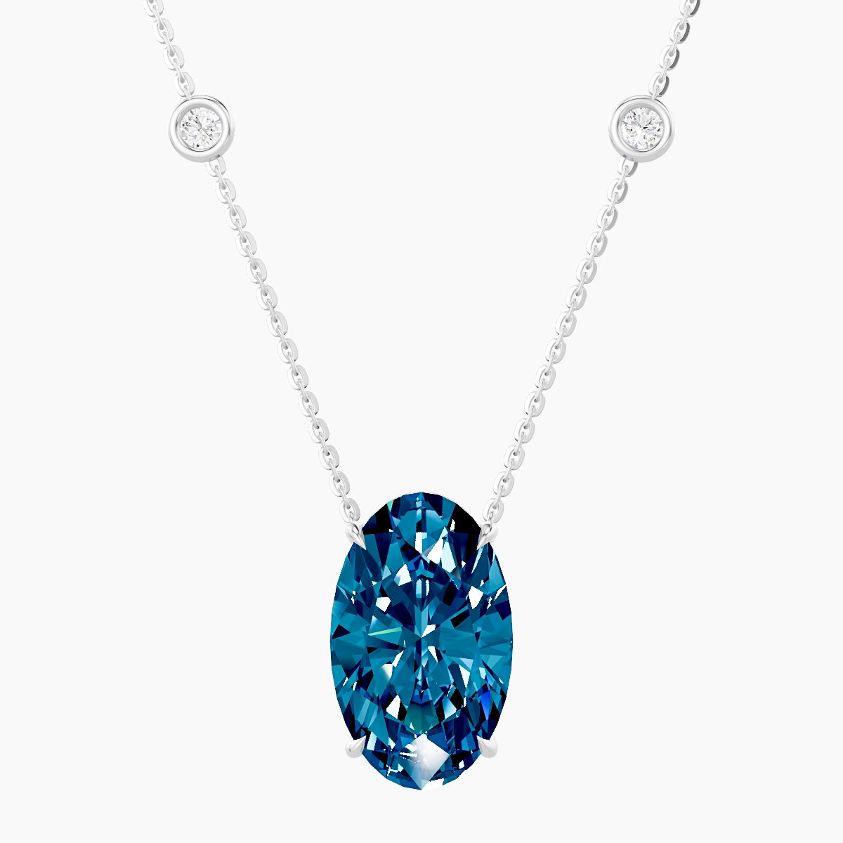 Solitaire with Sautoir | 18k White Gold 5 ct Blue Lab Diamond Oval Pendant