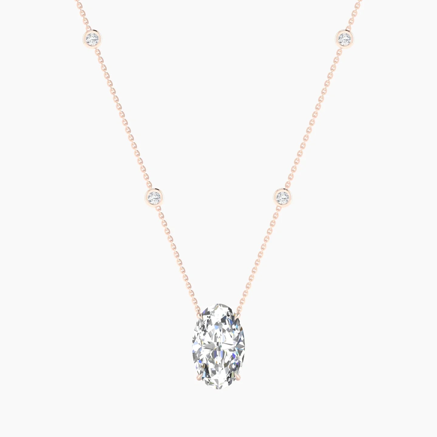 Solitaire with Sautoir | 18k Rose Gold 5 ct Lab Diamond Oval Cut Pendant