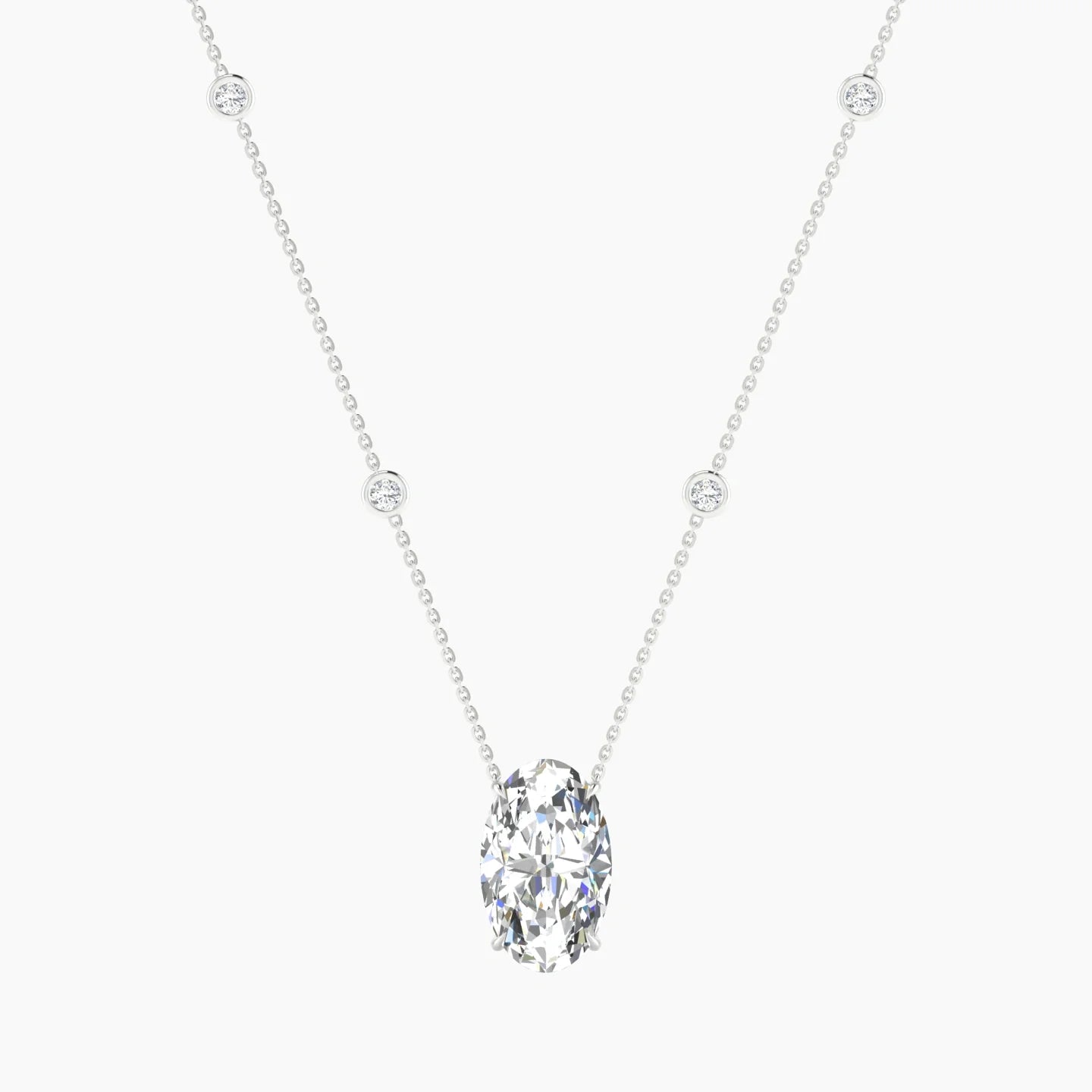 Solitaire with Sautoir | 18k White Gold 5 ct Lab Diamond Oval Cut Pendant