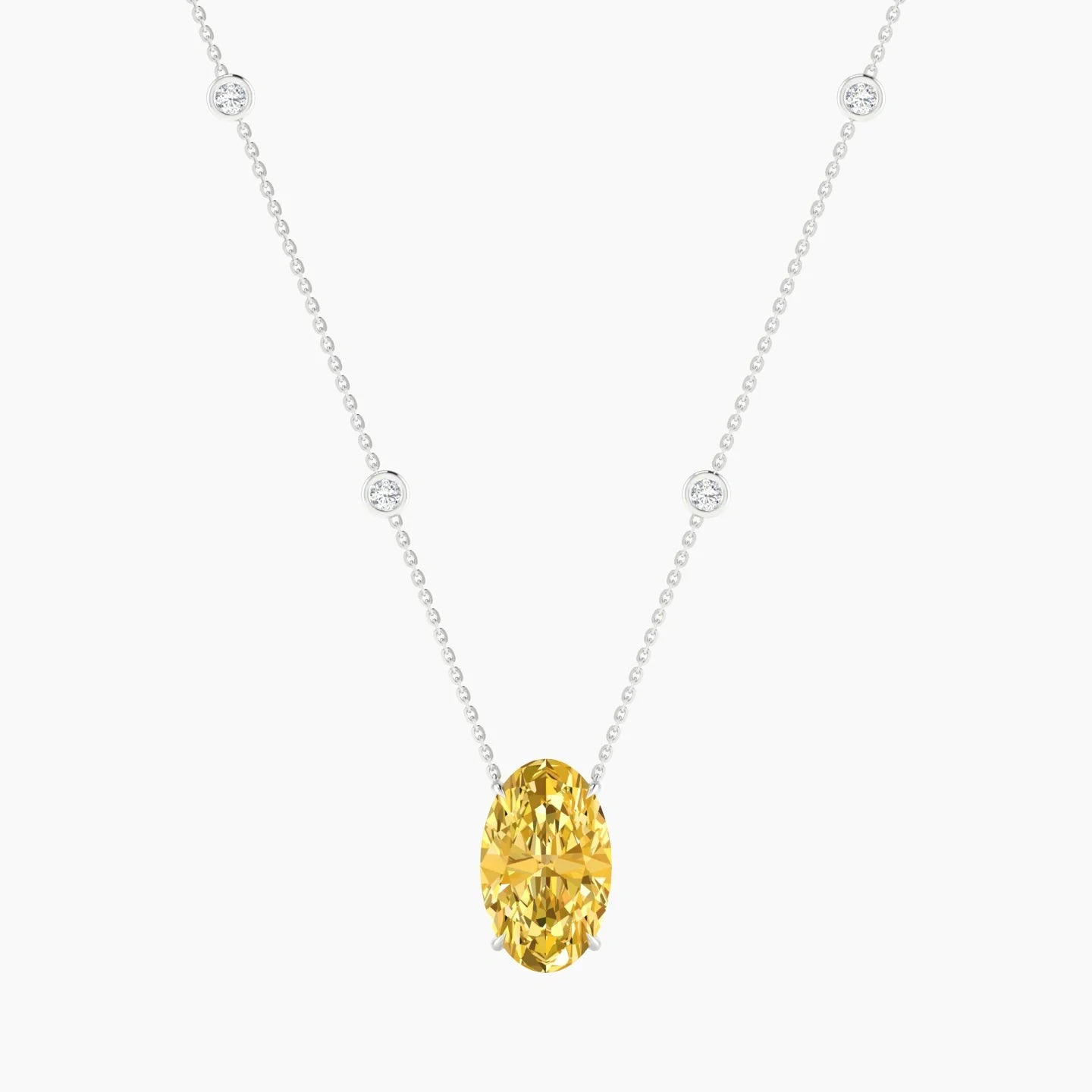 Solitaire with Sautoir | 18k White Gold 5 ct Yellow Lab Diamond Oval Cut Pendant