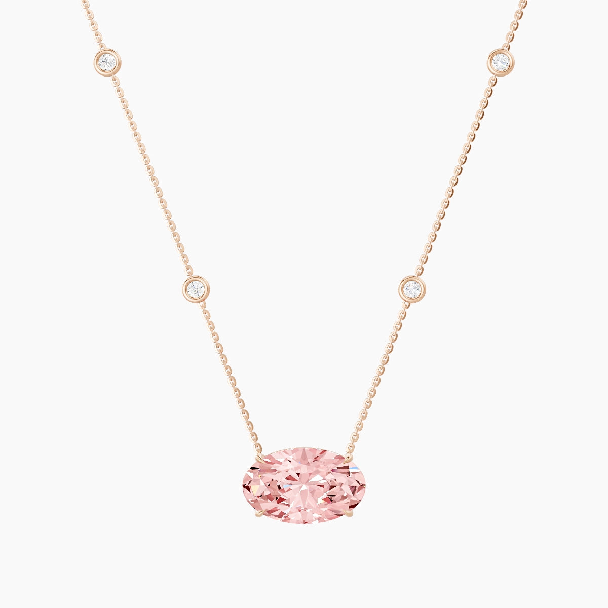 Solitaire with Sautoir | 18k Rose Gold 5 ct Pink Lab Diamond Oval Pendant