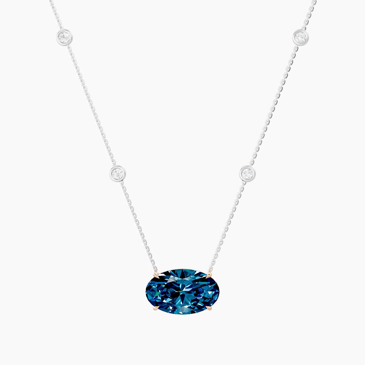 Solitaire with Sautoir | 18k White & Rose Gold 5 ct Blue Lab Diamond Oval Pendant