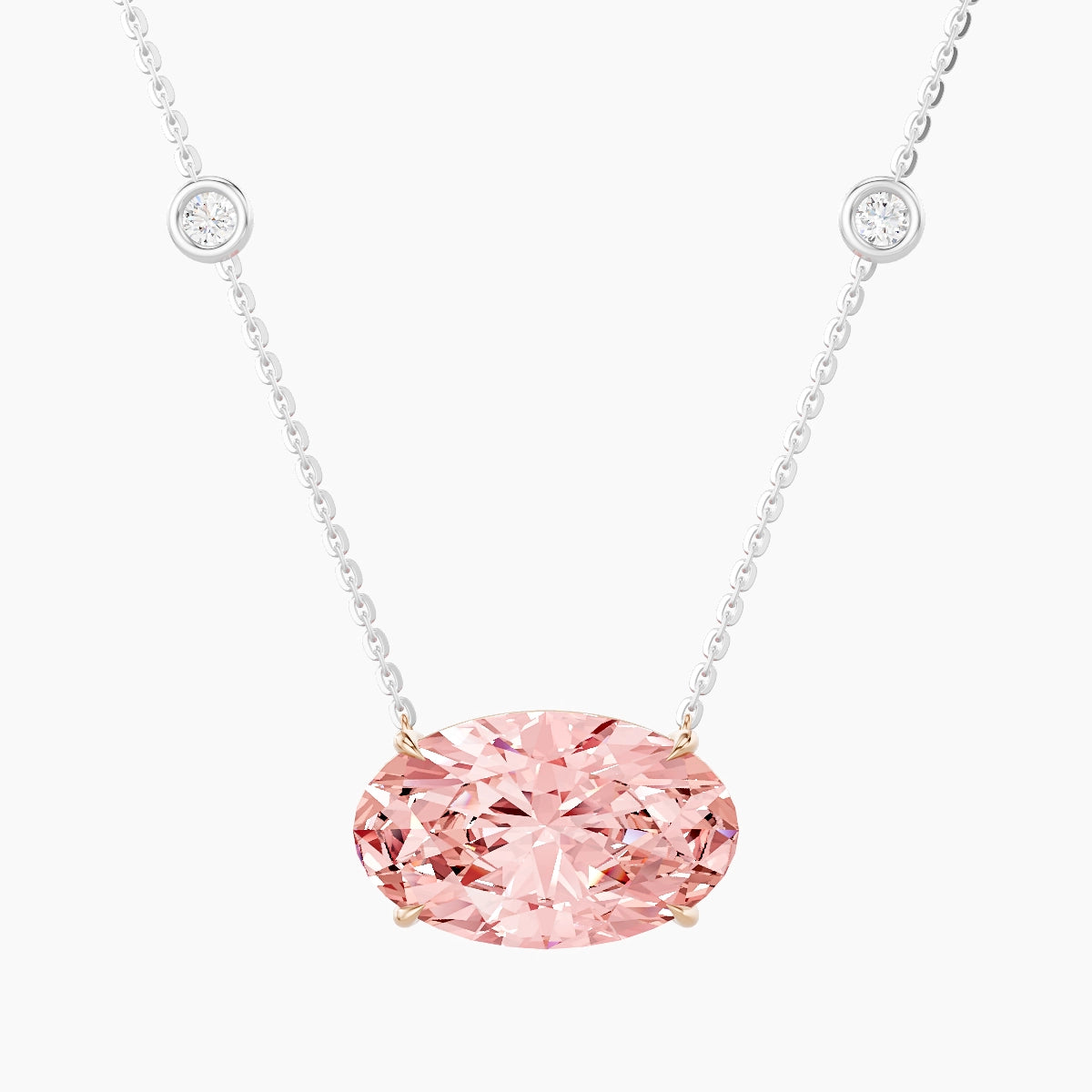 Solitaire with Sautoir | 18k White & Rose Gold 5 ct Pink Lab Diamond Oval Pendant