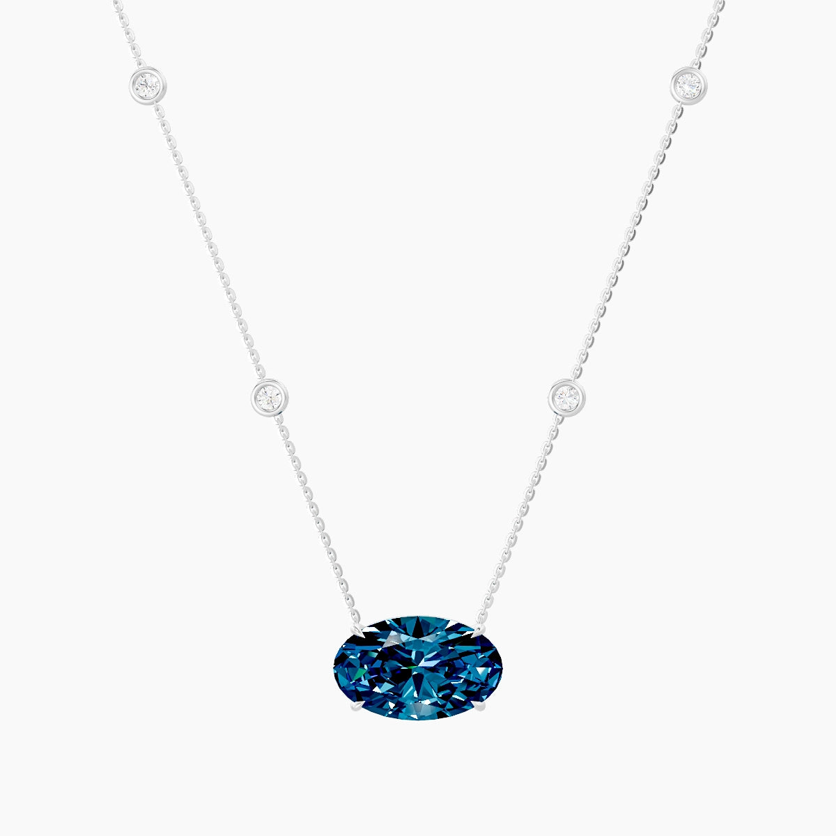 Solitaire with Sautoir | 18k White Gold 5 ct Blue Lab Diamond Oval Pendant