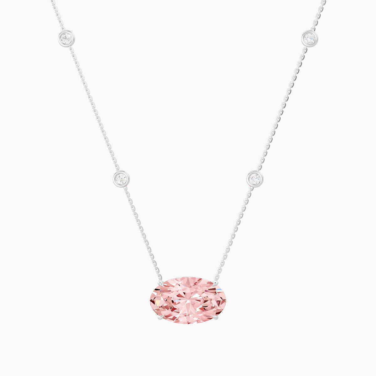Solitaire with Sautoir | 18k White Gold 5 ct Pink Lab Diamond Oval Pendant