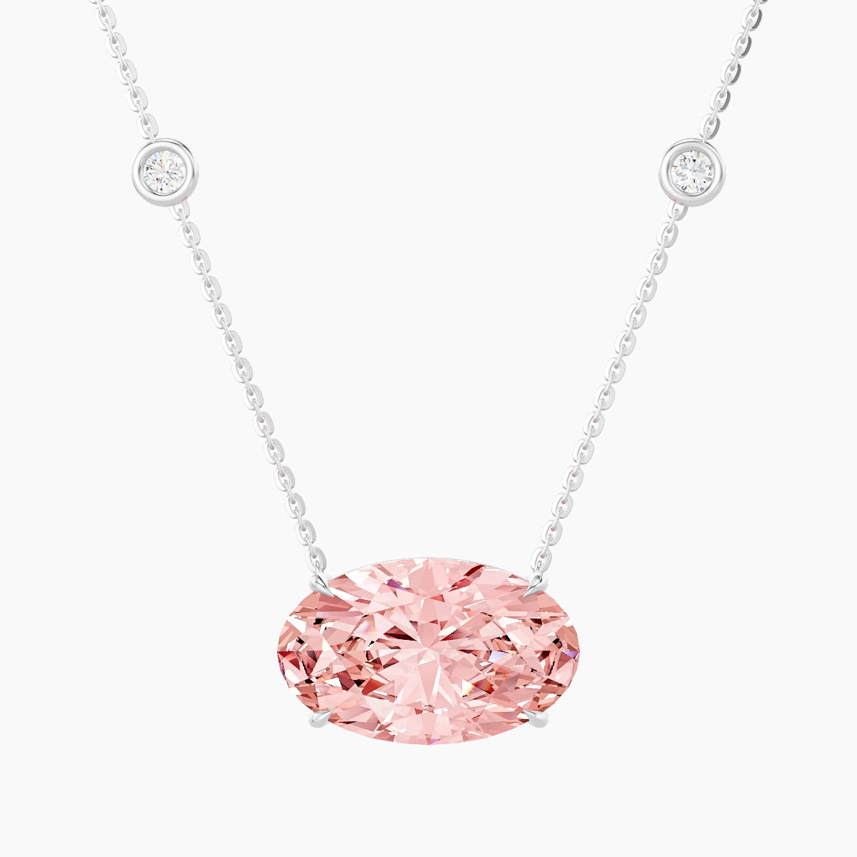 Solitaire with Sautoir | 18k White Gold 5 ct Pink Lab Diamond Oval Pendant