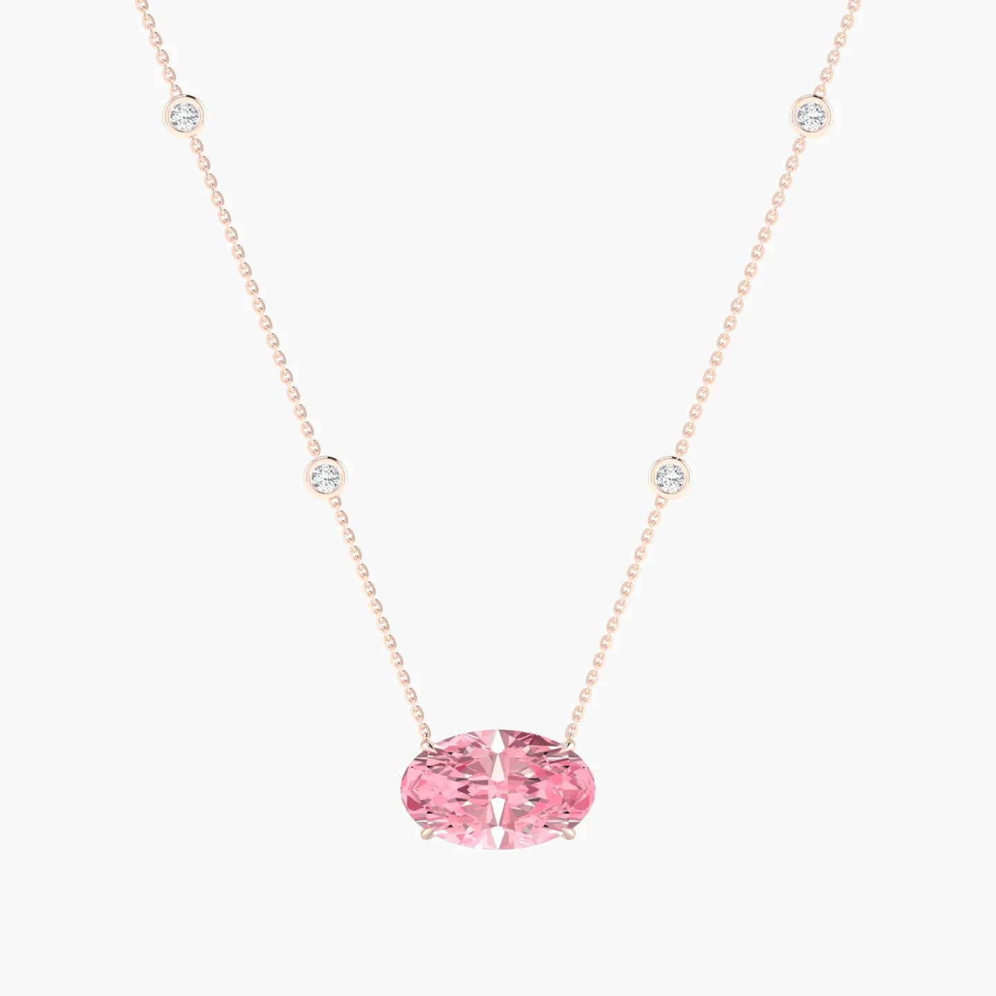 Solitaire with Sautoir | 18k Rose Gold 5 ct Pink Lab Diamond Oval Cut Pendant