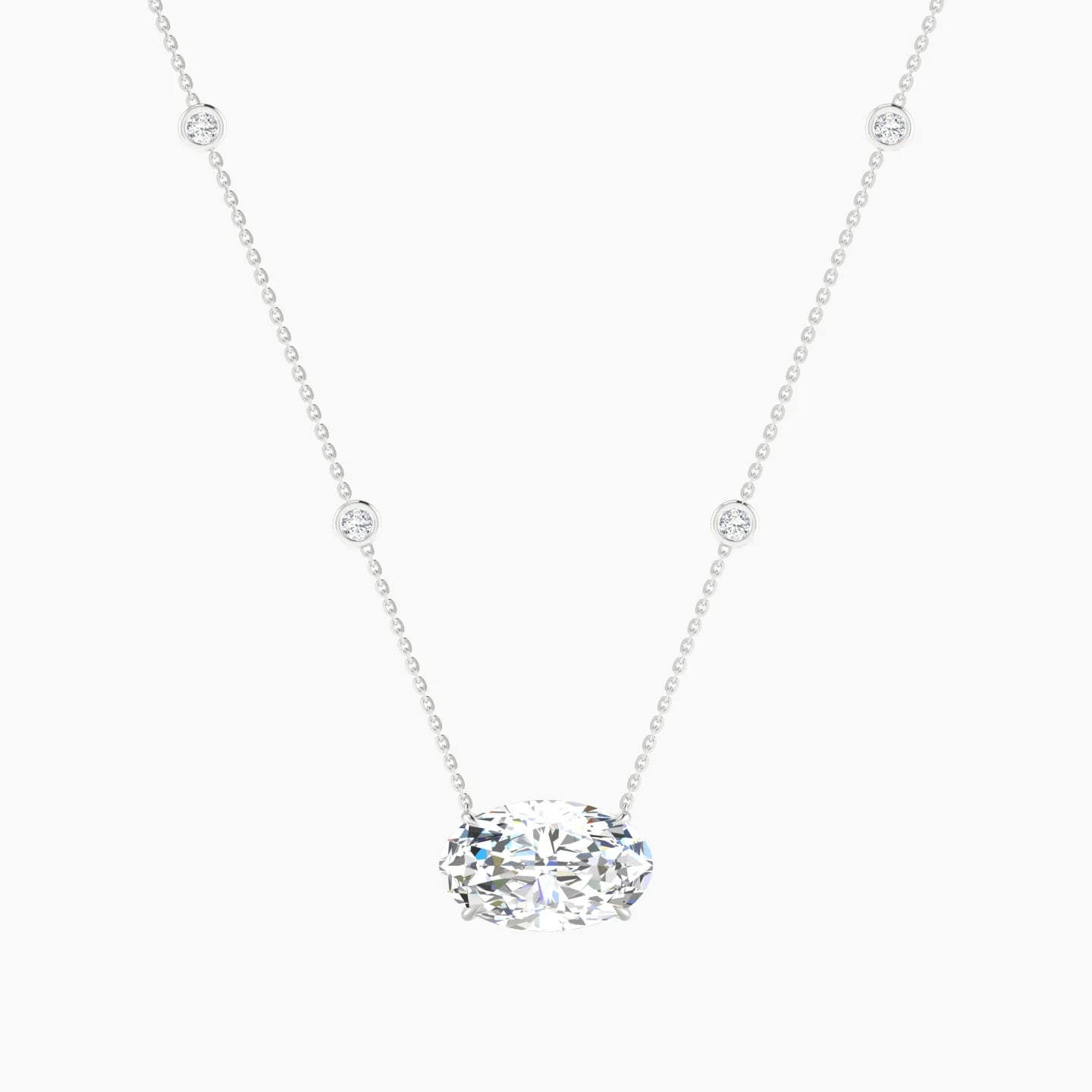 Solitaire with Sautoir | 18k White Gold 5 ct Lab Diamond Oval Cut Pendant