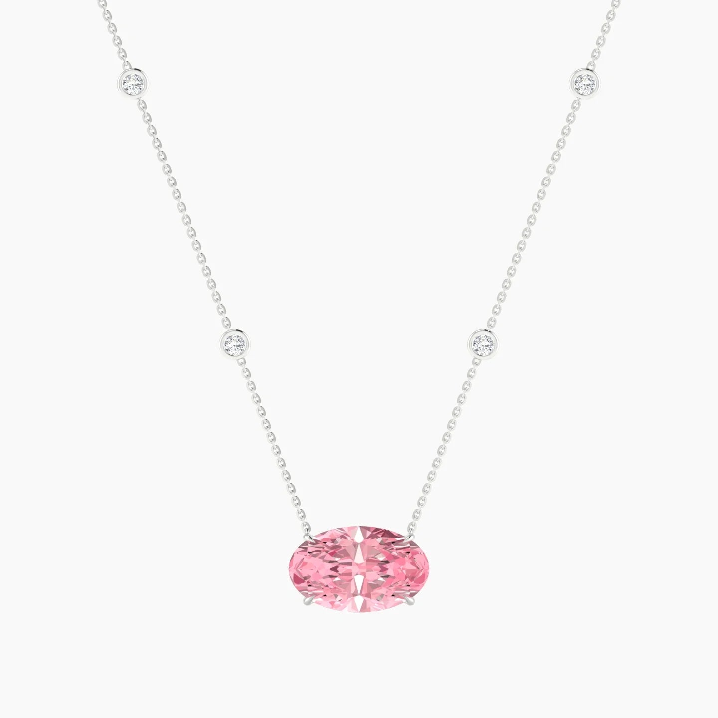 Solitaire with Sautoir | 18k White Gold 5 ct Pink Lab Diamond Oval Cut Pendant