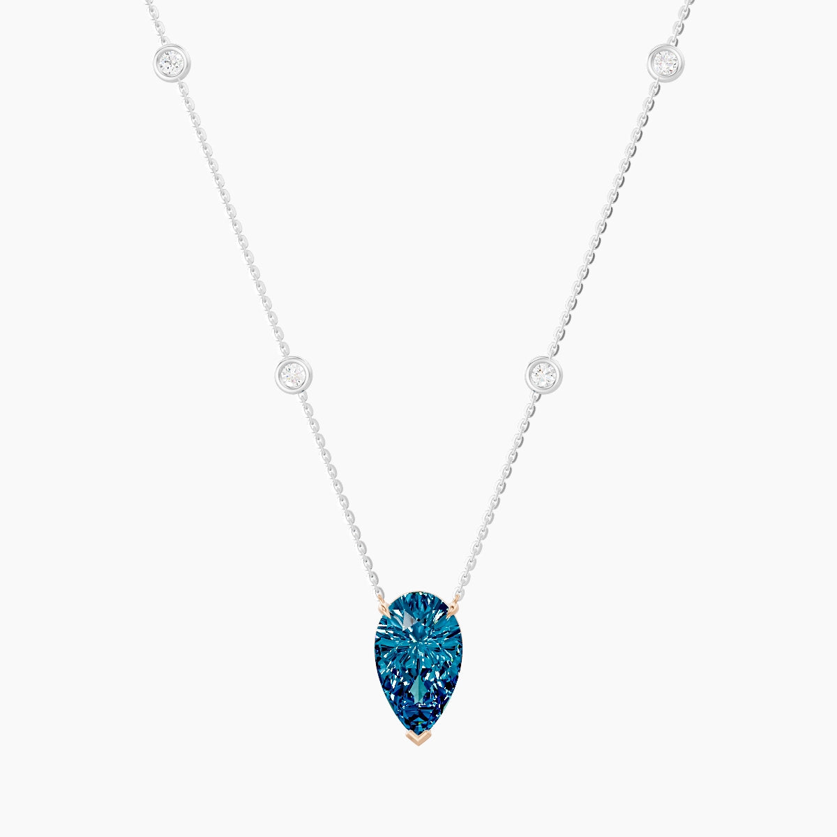 Solitaire with Sautoir | 18k White & Rose Gold 3 ct Blue Lab Diamond Pear Pendant