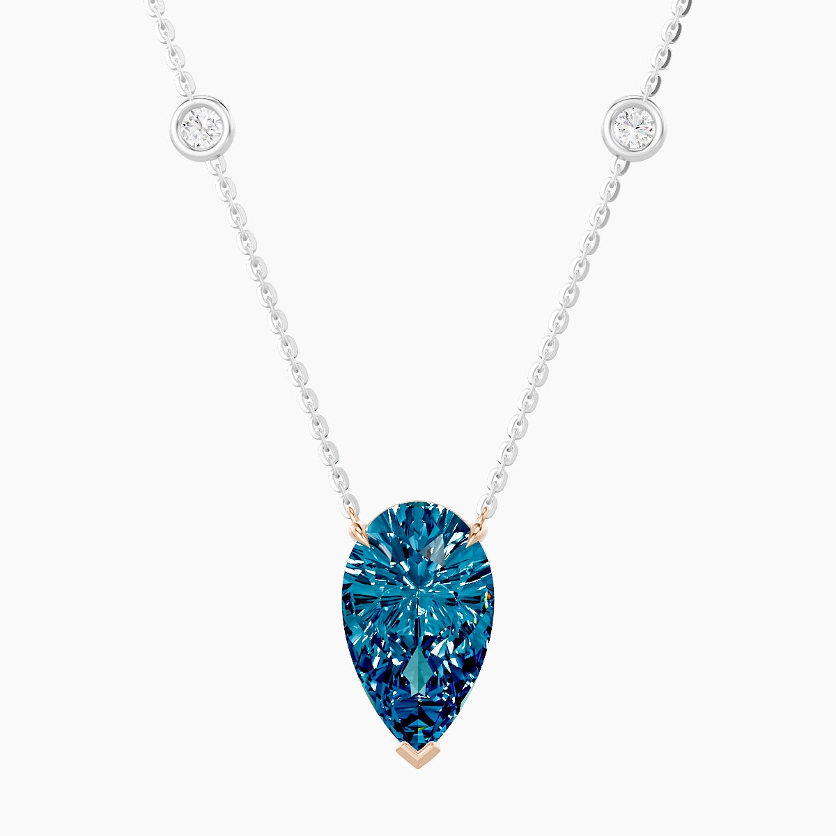Solitaire with Sautoir | 18k White & Rose Gold 3 ct Blue Lab Diamond Pear Pendant