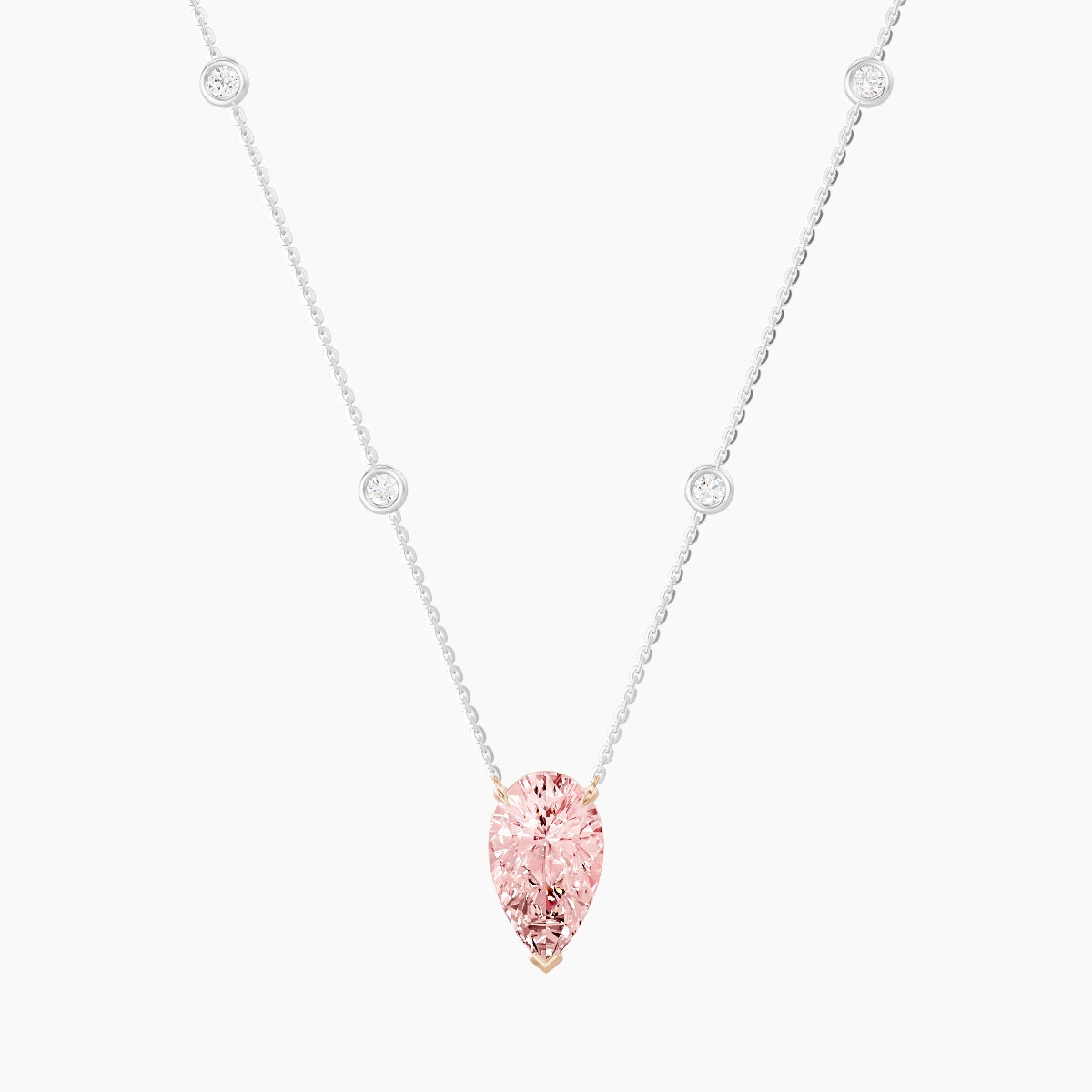 Solitaire with Sautoir | 18k White & Rose Gold 3 ct Pink Lab Diamond Pear Pendant