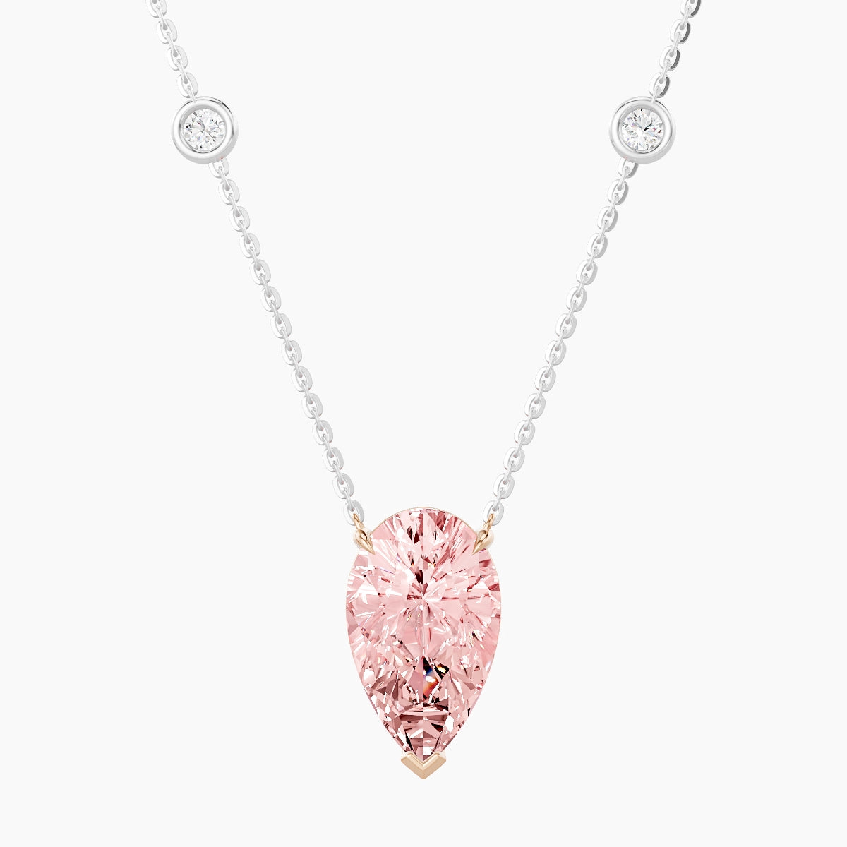 Solitaire with Sautoir | 18k White & Rose Gold 3 ct Pink Lab Diamond Pear Pendant