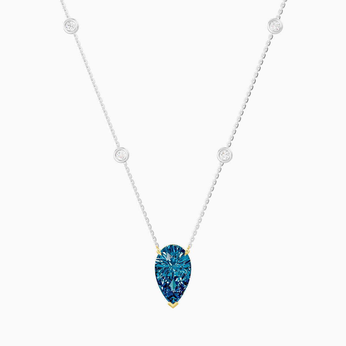 Solitaire with Sautoir | 18k White & Yellow Gold 3 ct Blue Lab Diamond Pear Pendant