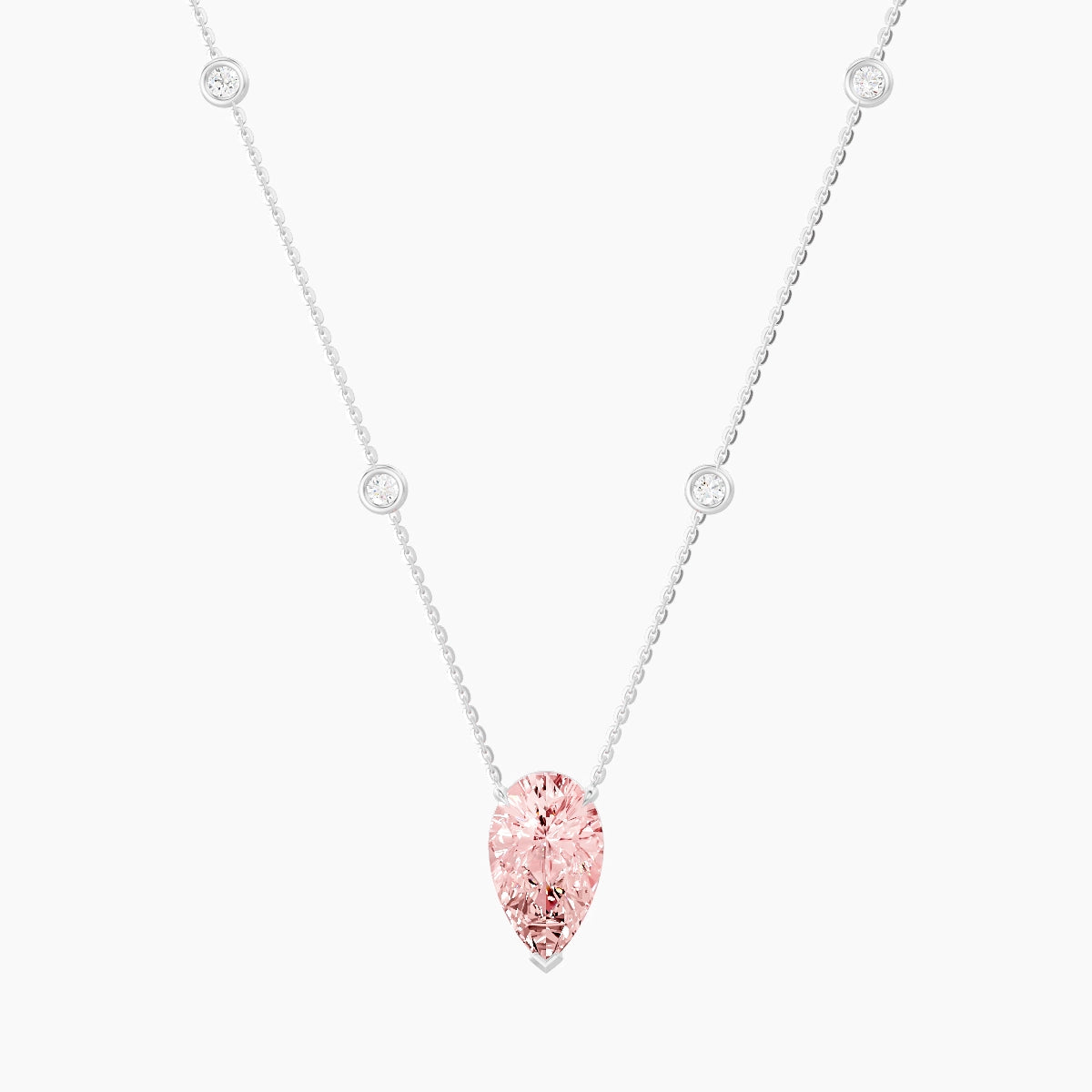 Solitaire with Sautoir | 18k White Gold 3 ct Pink Lab Diamond Pear Pendant
