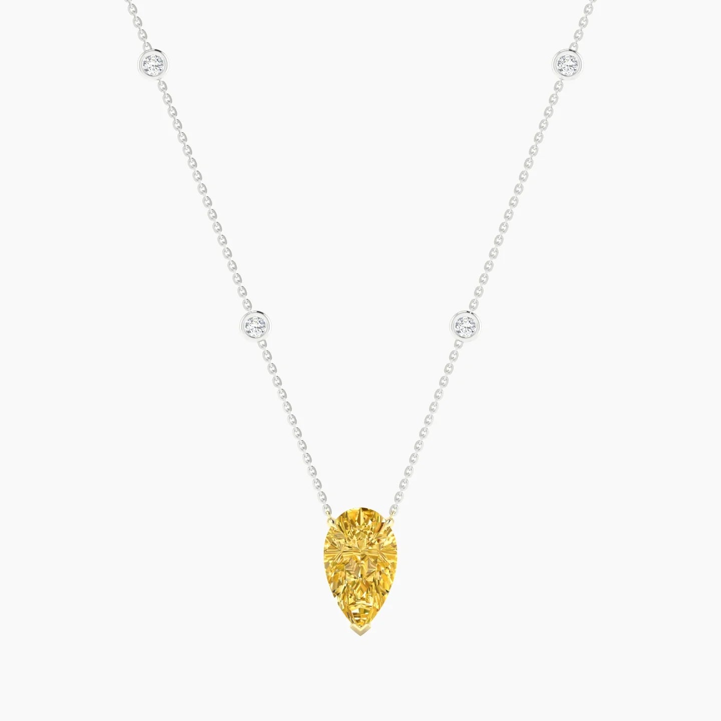 Solitaire with Sautoir | 18k White & Yellow Gold 3 ct Yellow Lab Diamond Pear Cut Pendant