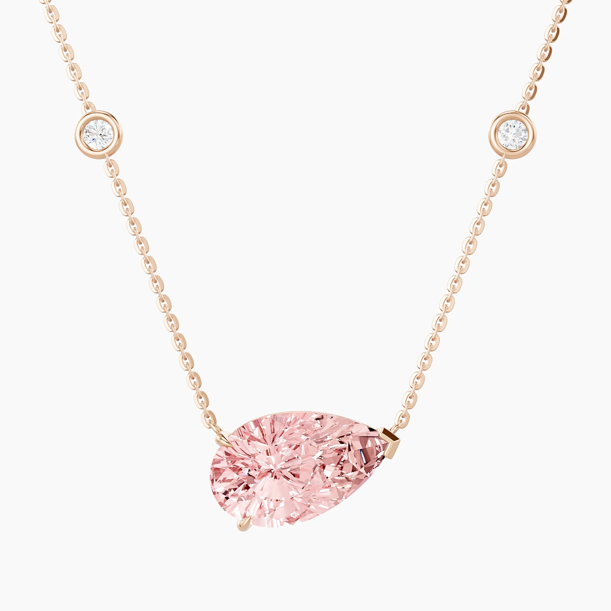 Solitaire with Sautoir | 18k Rose Gold 3 ct Pink Lab Diamond Pear Pendant