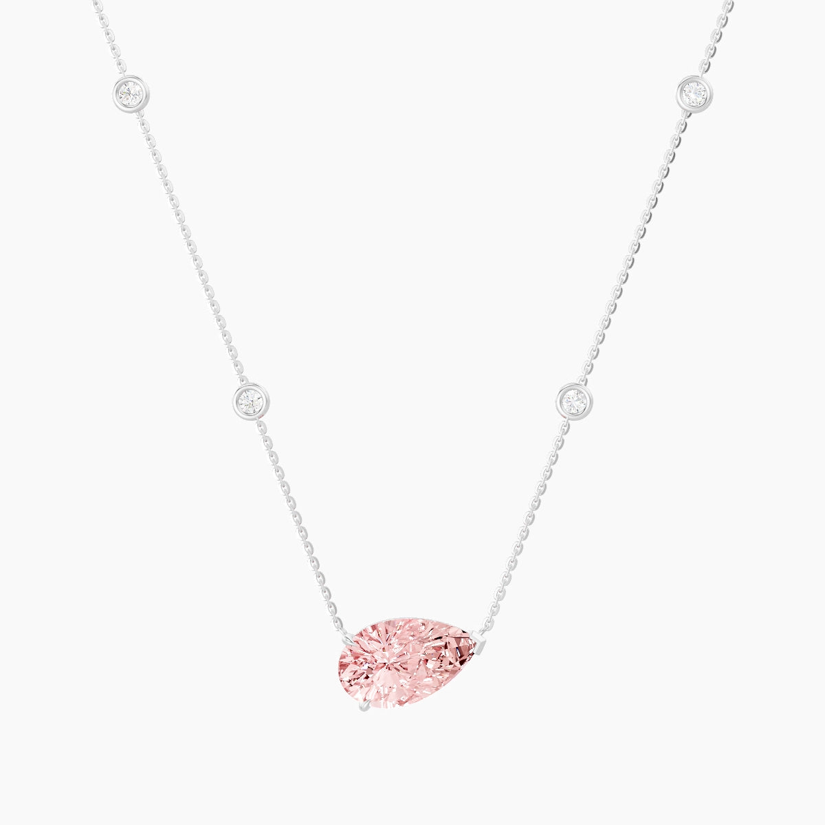 Solitaire with Sautoir | 18k White Gold 3 ct Pink Lab Diamond Pear Pendant