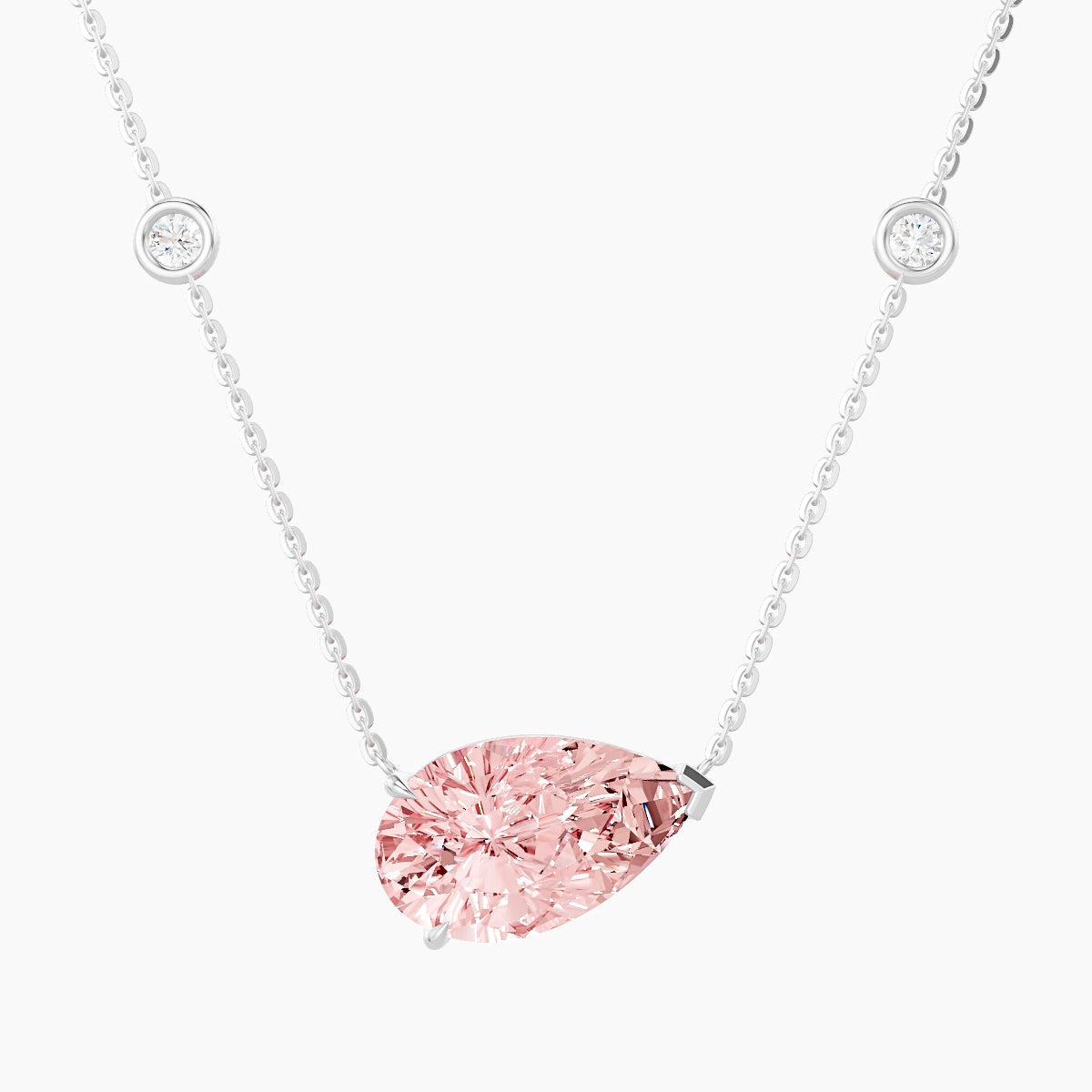 Solitaire with Sautoir | 18k White Gold 3 ct Pink Lab Diamond Pear Pendant