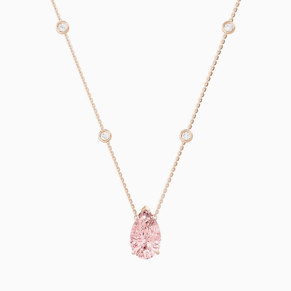 Solitaire with Sautoir | 18k Rose Gold 3 ct Pink Lab Diamond Pear Pendant