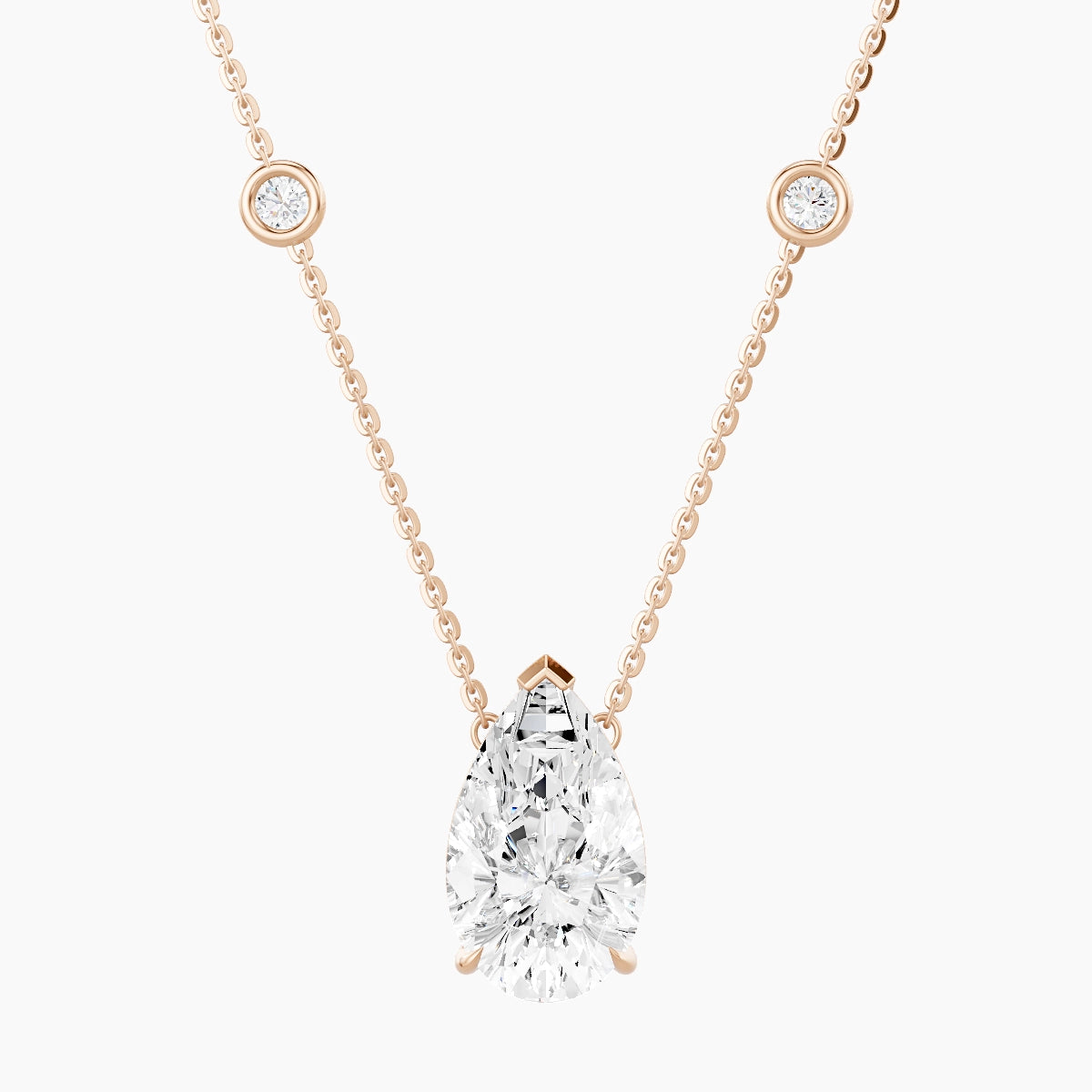 Solitaire with Sautoir | 18k Rose Gold 3 ct White Lab Diamond Pear Pendant