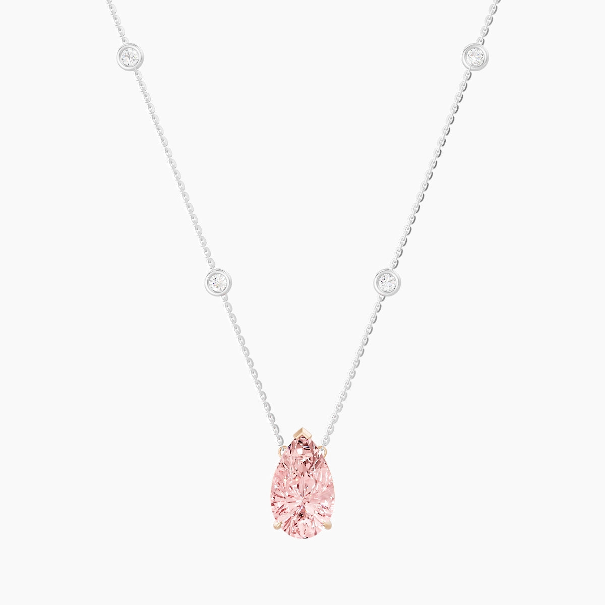 Solitaire with Sautoir | 18k White & Rose Gold 3 ct Pink Lab Diamond Pear Pendant