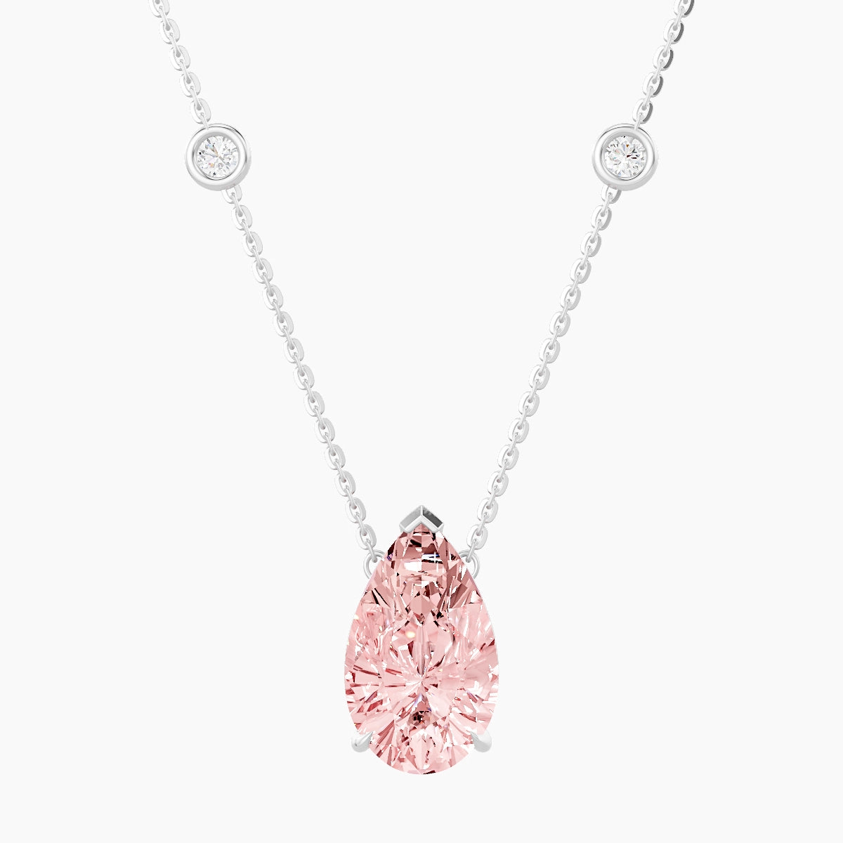 Solitaire with Sautoir | 18k White Gold 3 ct Pink Lab Diamond Pear Pendant