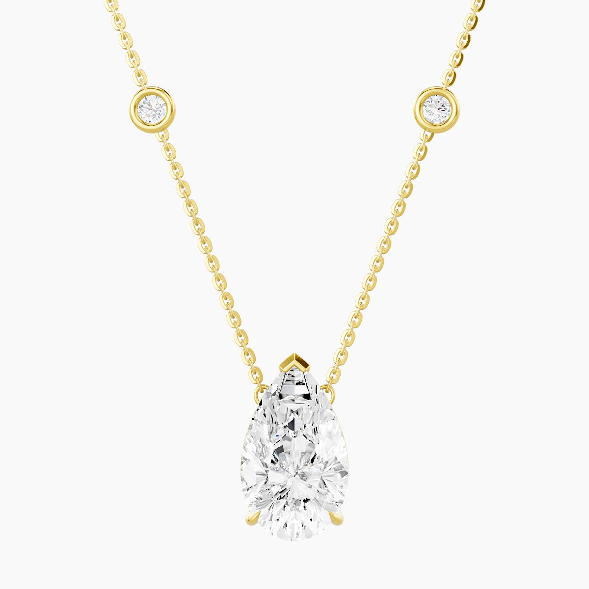 Solitaire with Sautoir | 18k Yellow Gold 3 ct White Lab Diamond Pear Pendant