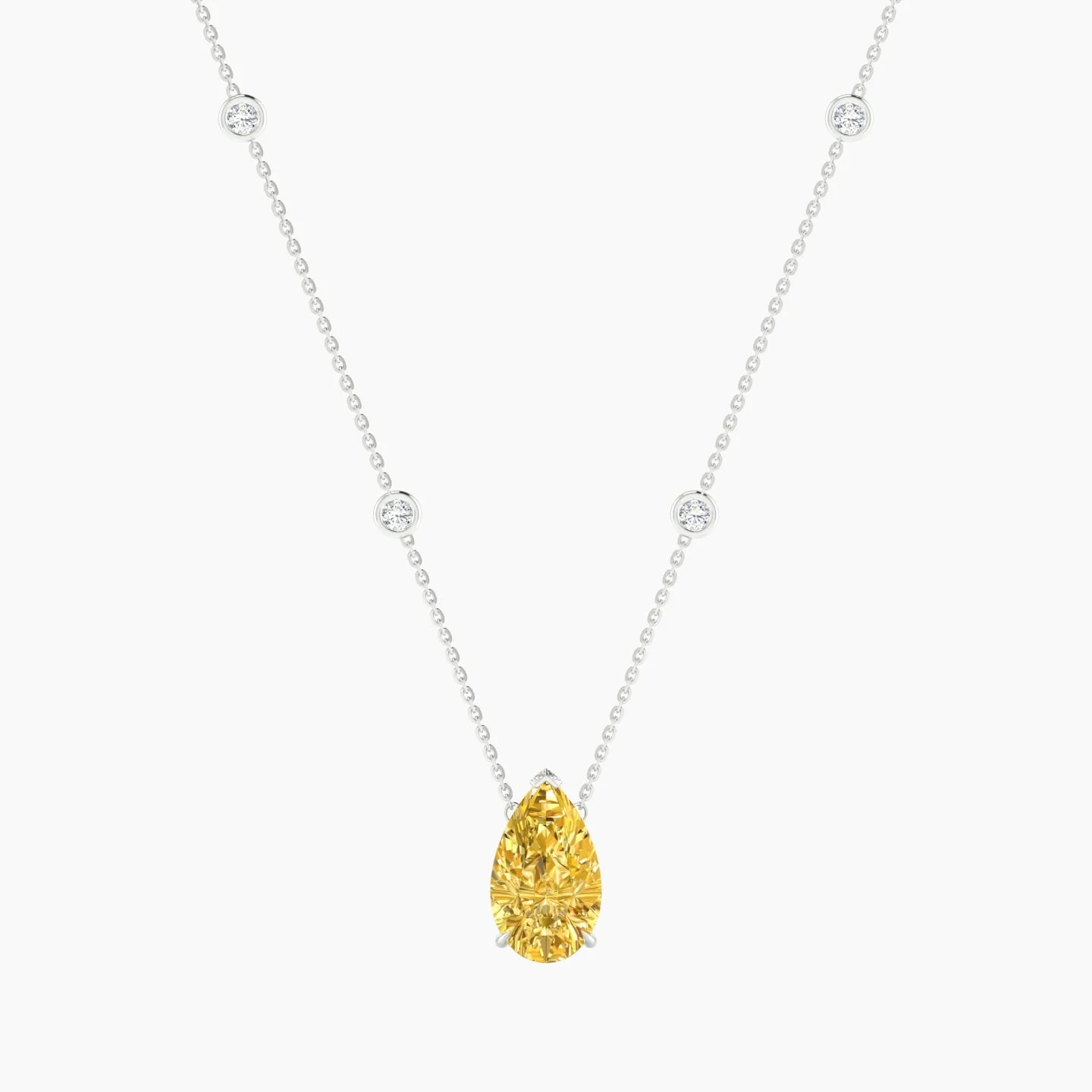 Solitaire with Sautoir | 18k White Gold 3 ct Yellow Lab Diamond Pear Cut Pendant