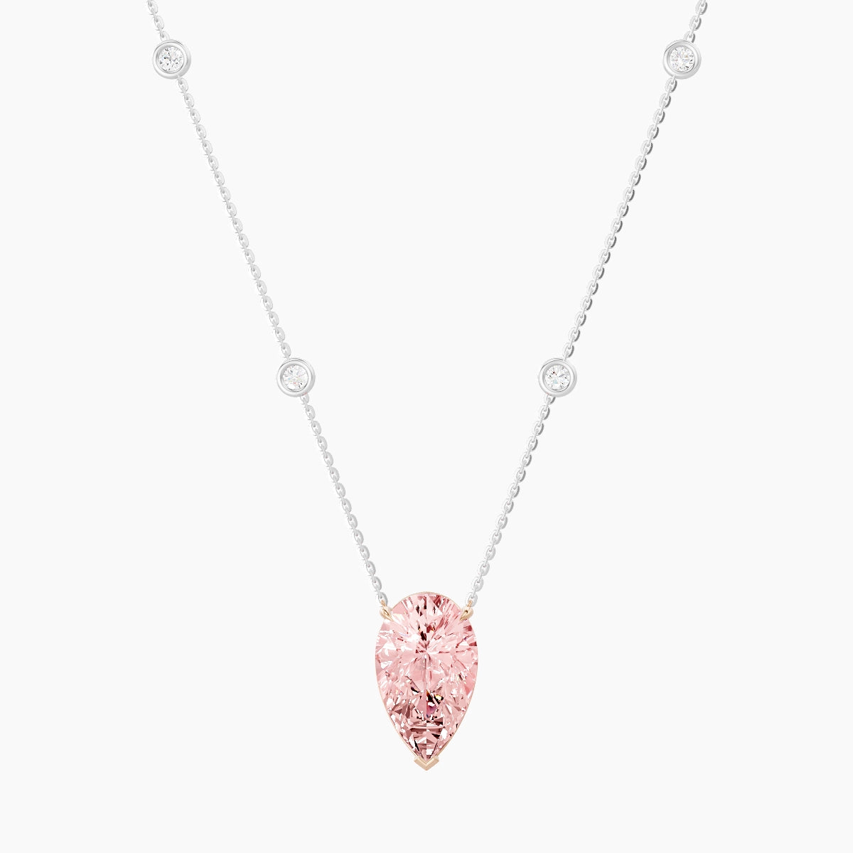 Solitaire with Sautoir | 18k White & Rose Gold 5 ct Pink Lab Diamond Pear Pendant