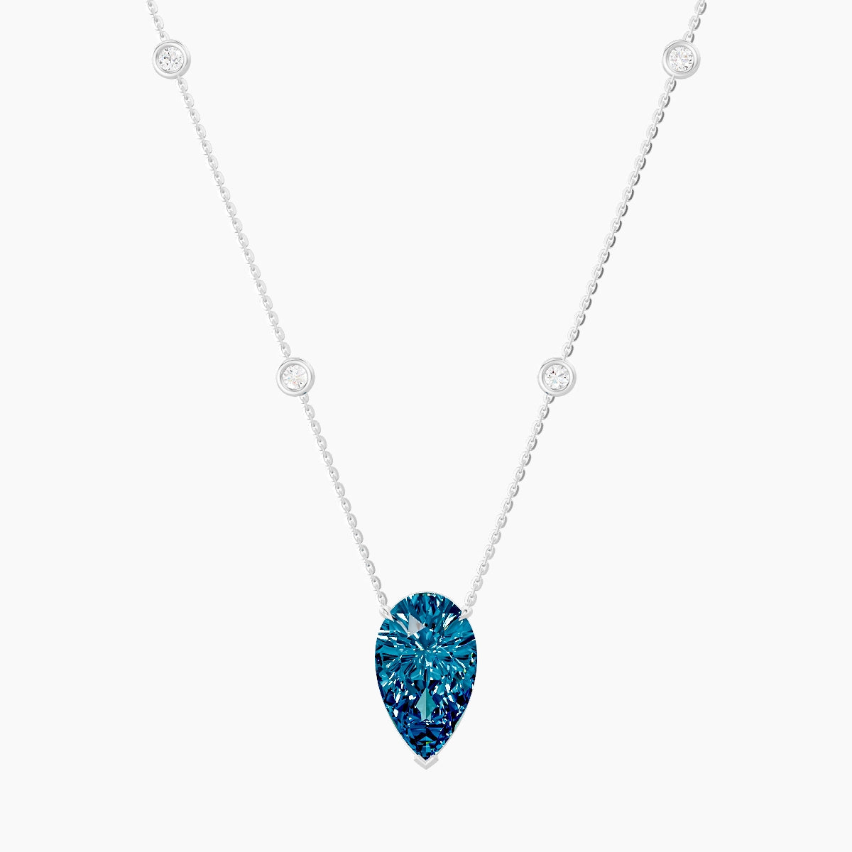 Solitaire with Sautoir | 18k White Gold 5 ct Blue Lab Diamond Pear Pendant