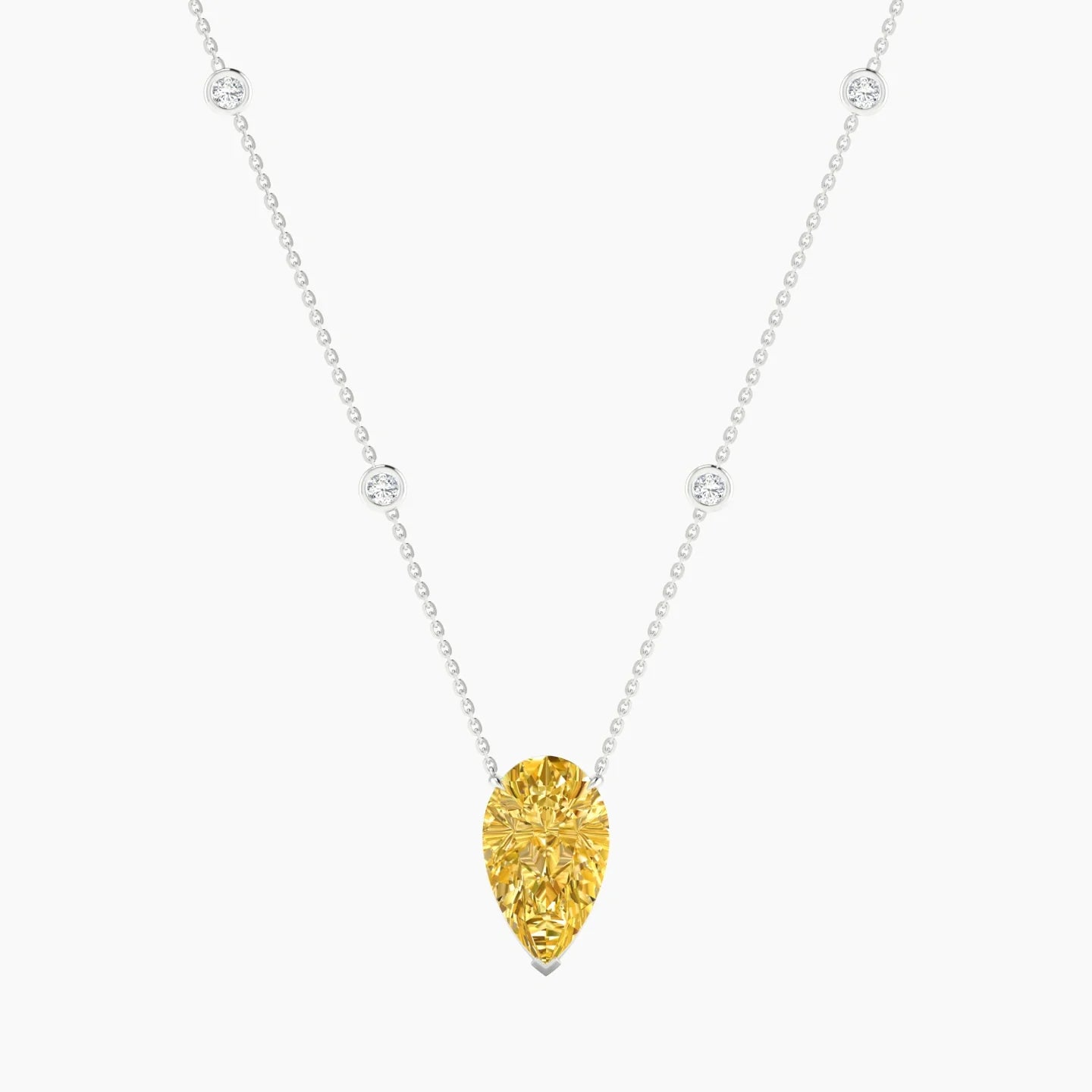 Solitaire with Sautoir | 18k White Gold 5 ct Yellow Lab Diamond Pear Cut Pendant