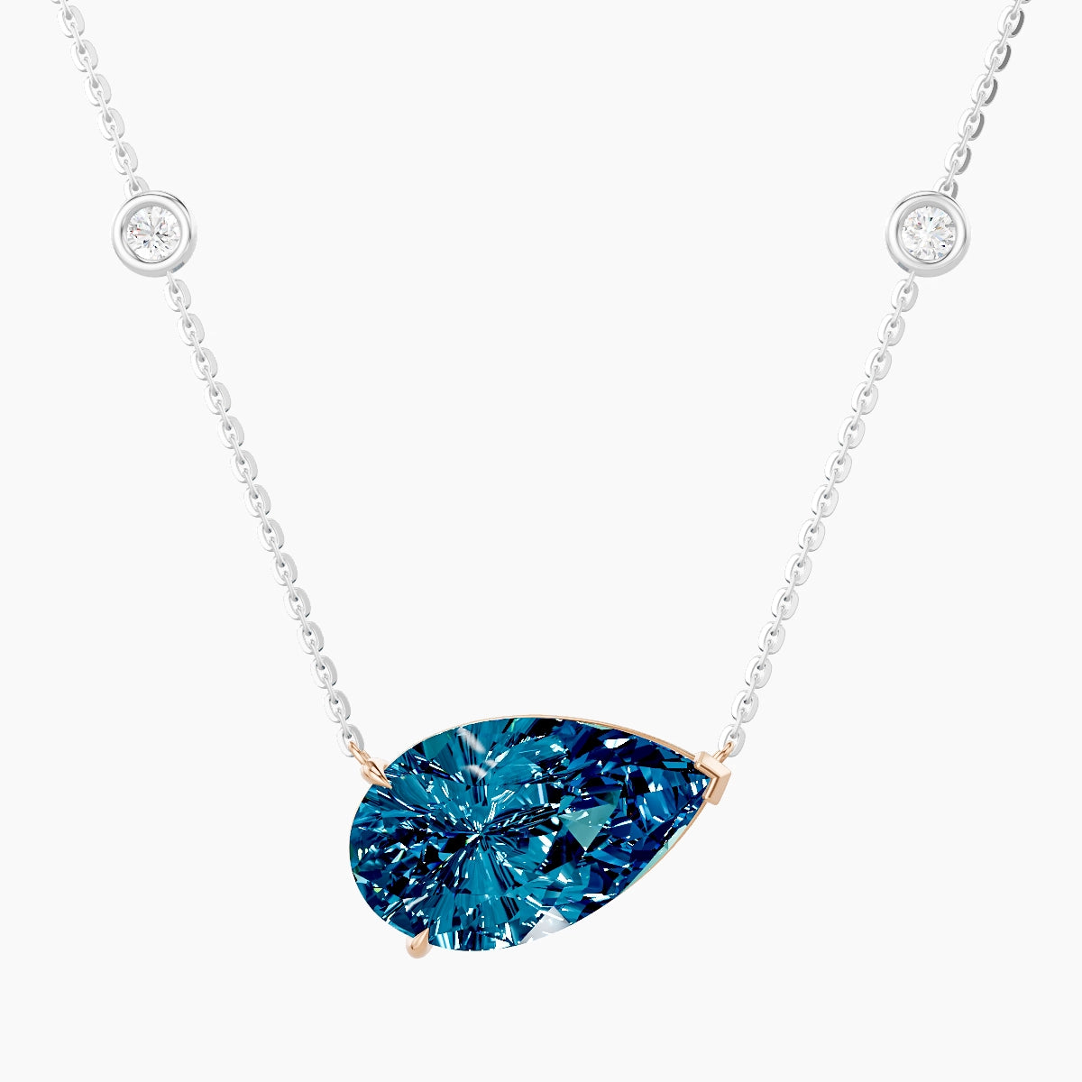Solitaire with Sautoir | 18k White & Rose Gold 5 ct Blue Lab Diamond Pear Pendant