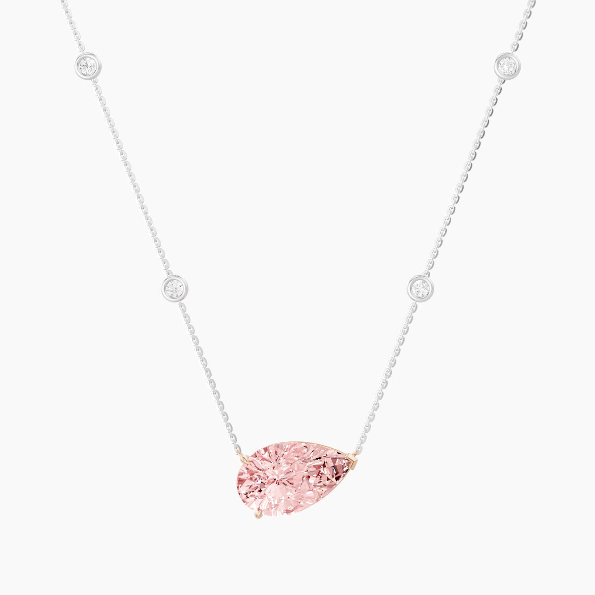 Solitaire with Sautoir | 18k White & Rose Gold 5 ct Pink Lab Diamond Pear Pendant