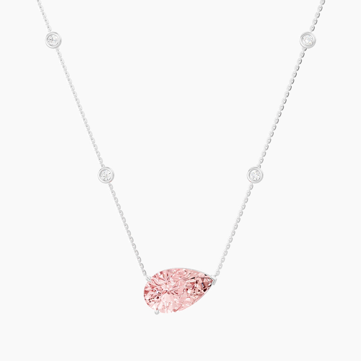 Solitaire with Sautoir | 18k White Gold 5 ct Pink Lab Diamond Pear Pendant