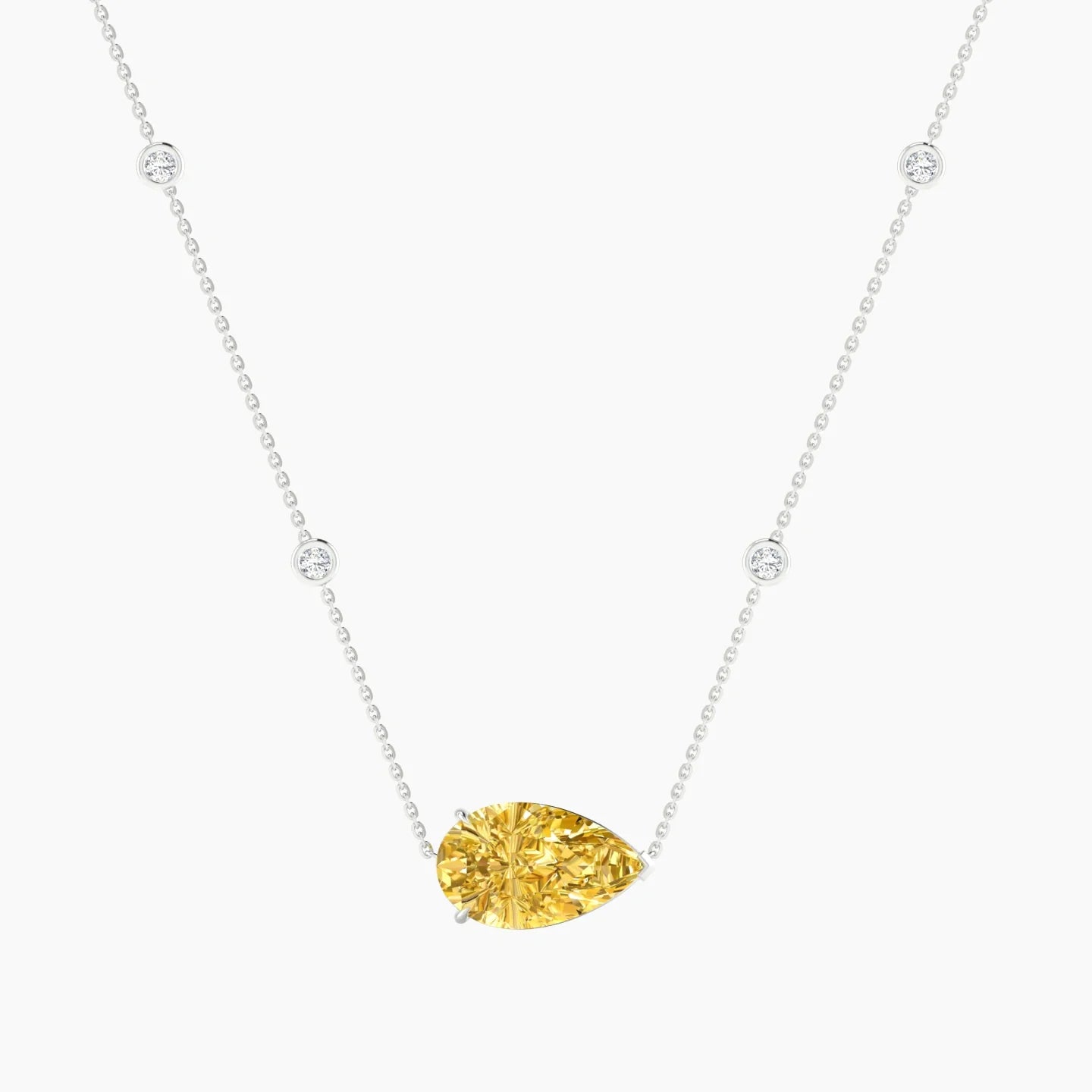 Solitaire with Sautoir | 18k White Gold 5 ct Yellow Lab Diamond Pear Cut Pendant