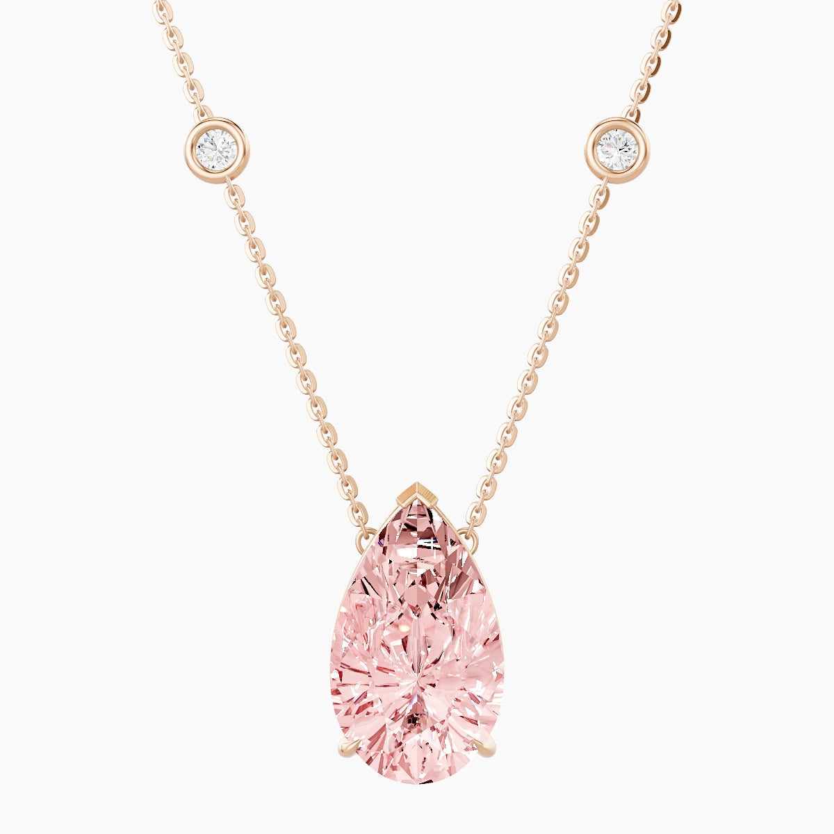 Solitaire with Sautoir | 18k Rose Gold 5 ct Pink Lab Diamond Pear Pendant