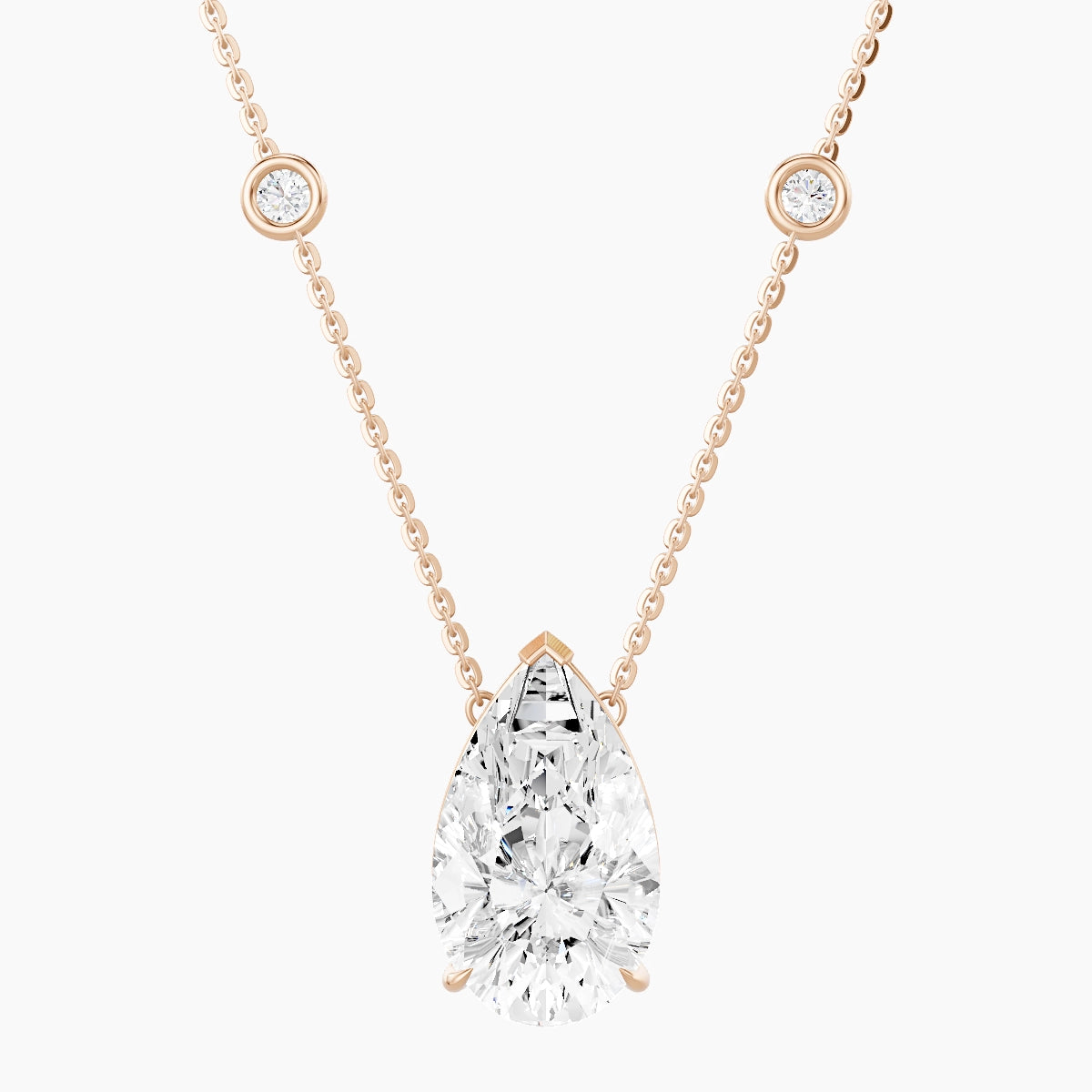 Solitaire with Sautoir | 18k Rose Gold 5 ct White Lab Diamond Pear Pendant