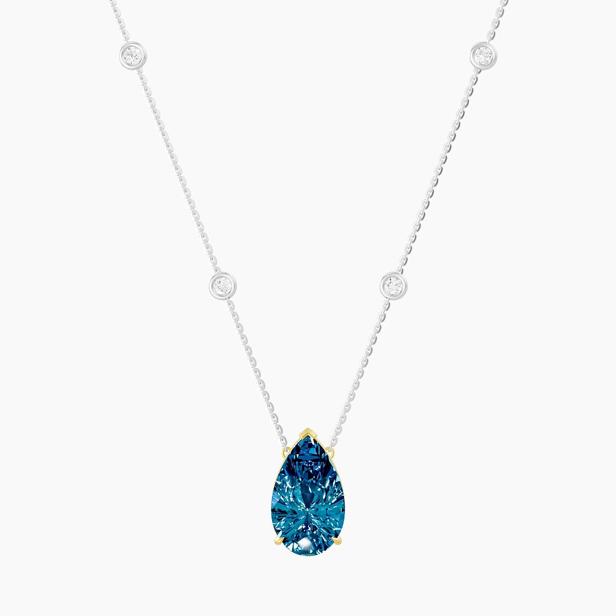 Solitaire with Sautoir | 18k White & Yellow Gold 5 ct Blue Lab Diamond Pear Pendant