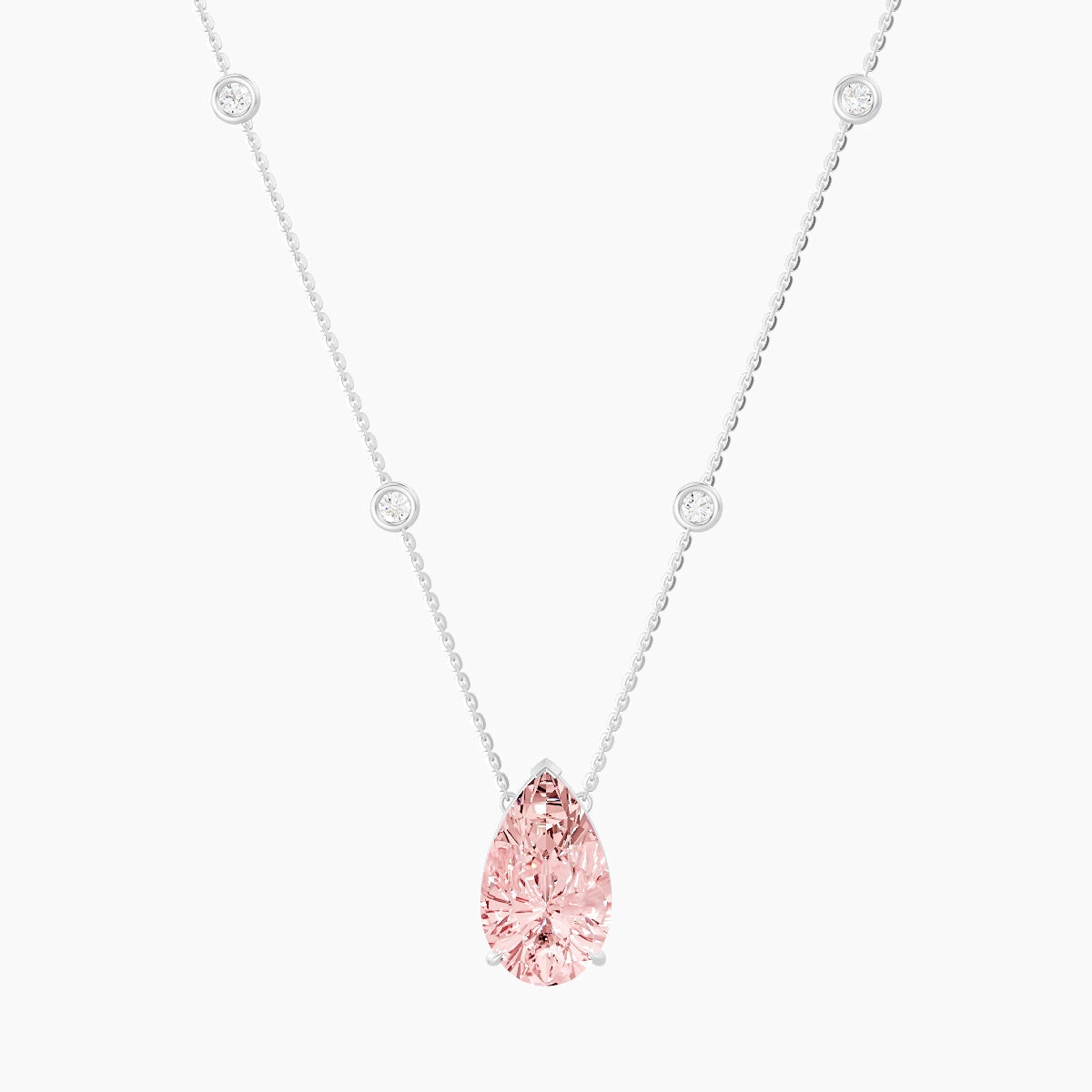 Solitaire with Sautoir | 18k White Gold 5 ct Pink Lab Diamond Pear Pendant
