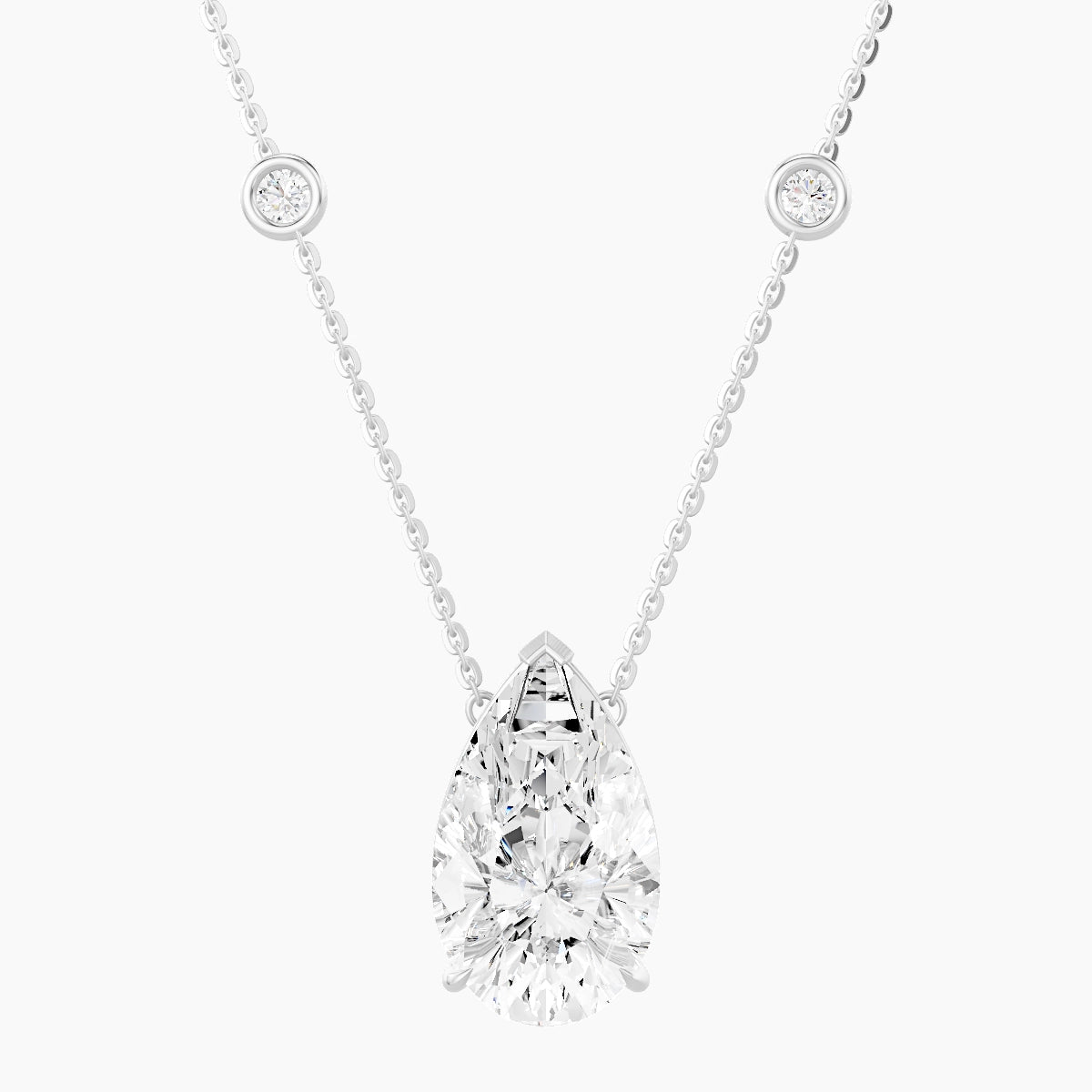 Solitaire with Sautoir | 18k White Gold 5 ct White Lab Diamond Pear Pendant