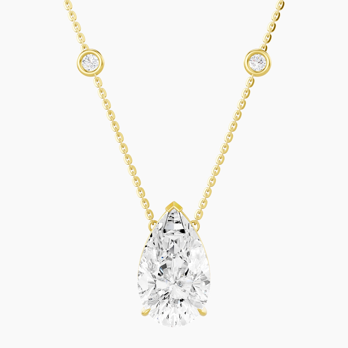 Solitaire with Sautoir | 18k Yellow Gold 5 ct White Lab Diamond Pear Pendant